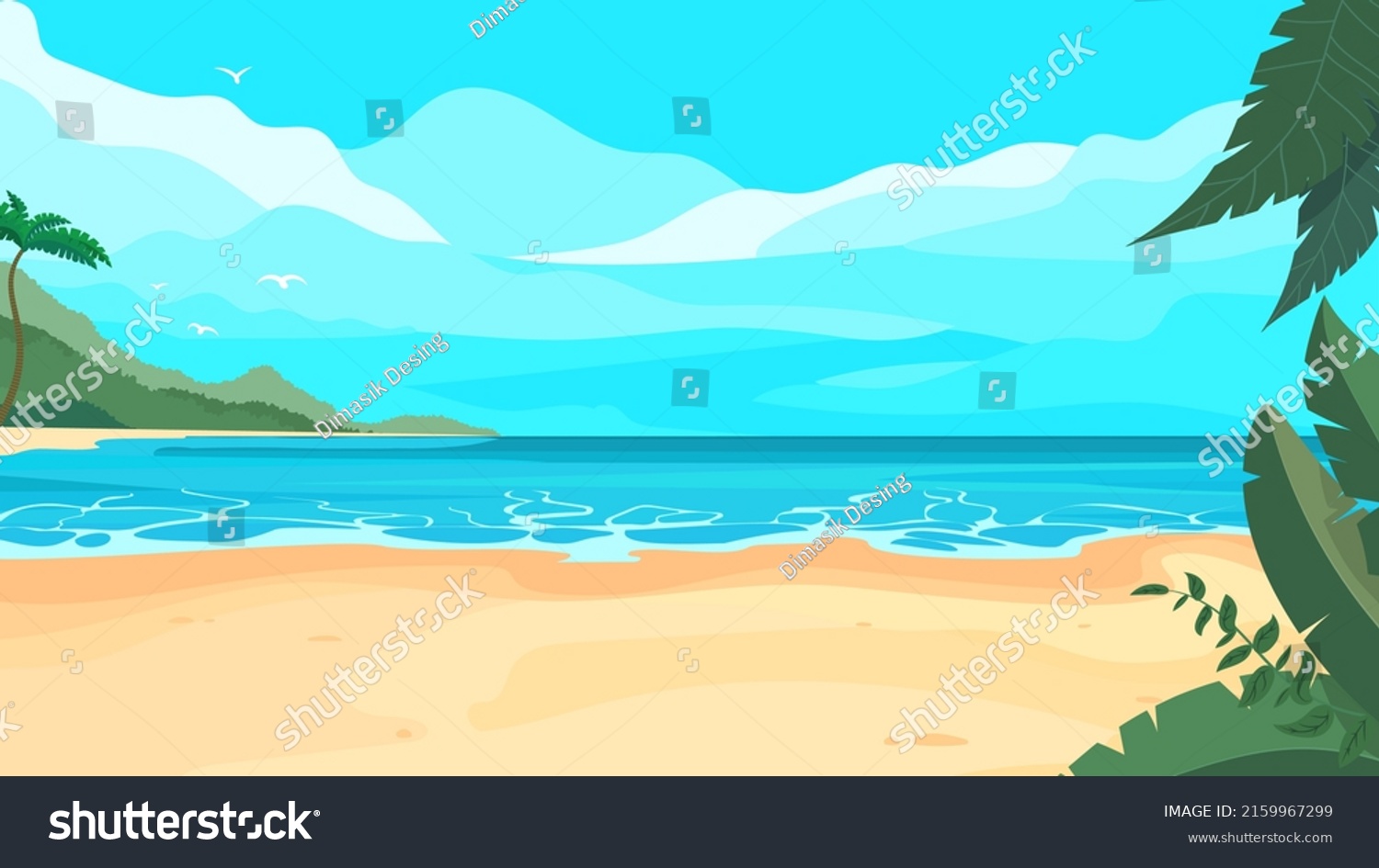 Cartoon landscape of a tropical beach with sand, - Royalty Free Stock ...