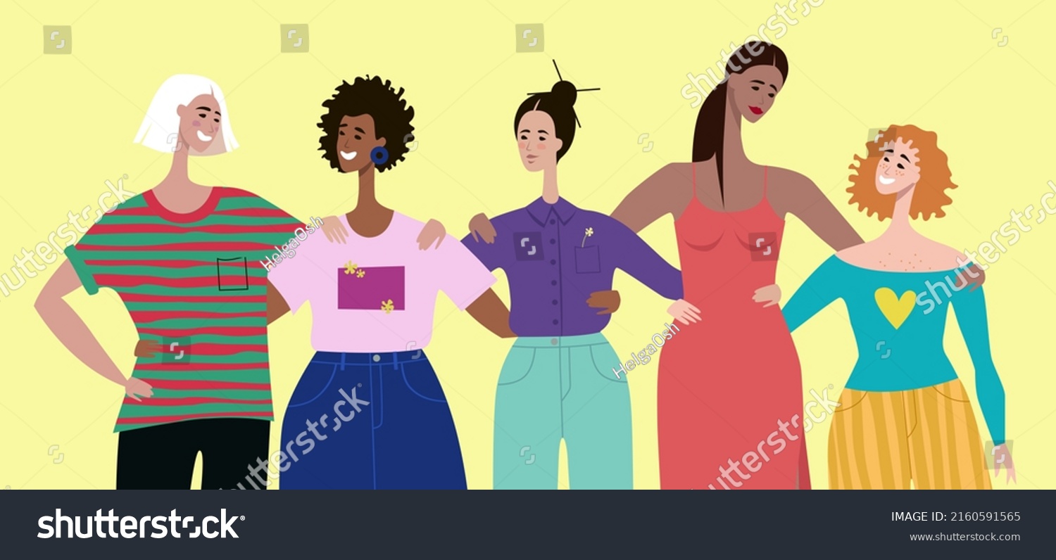 Women with different skin color, clothing, - Royalty Free Stock Vector ...