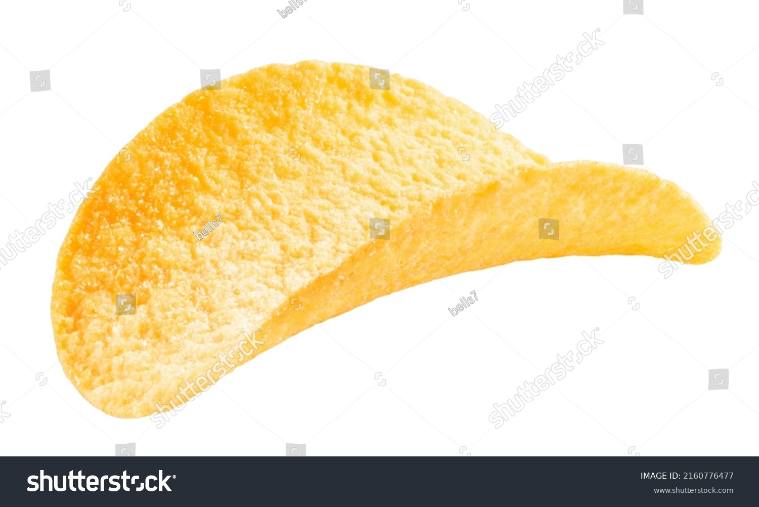 single potato chip isolated on white. texture. the entire image is sharpness. #2160776477