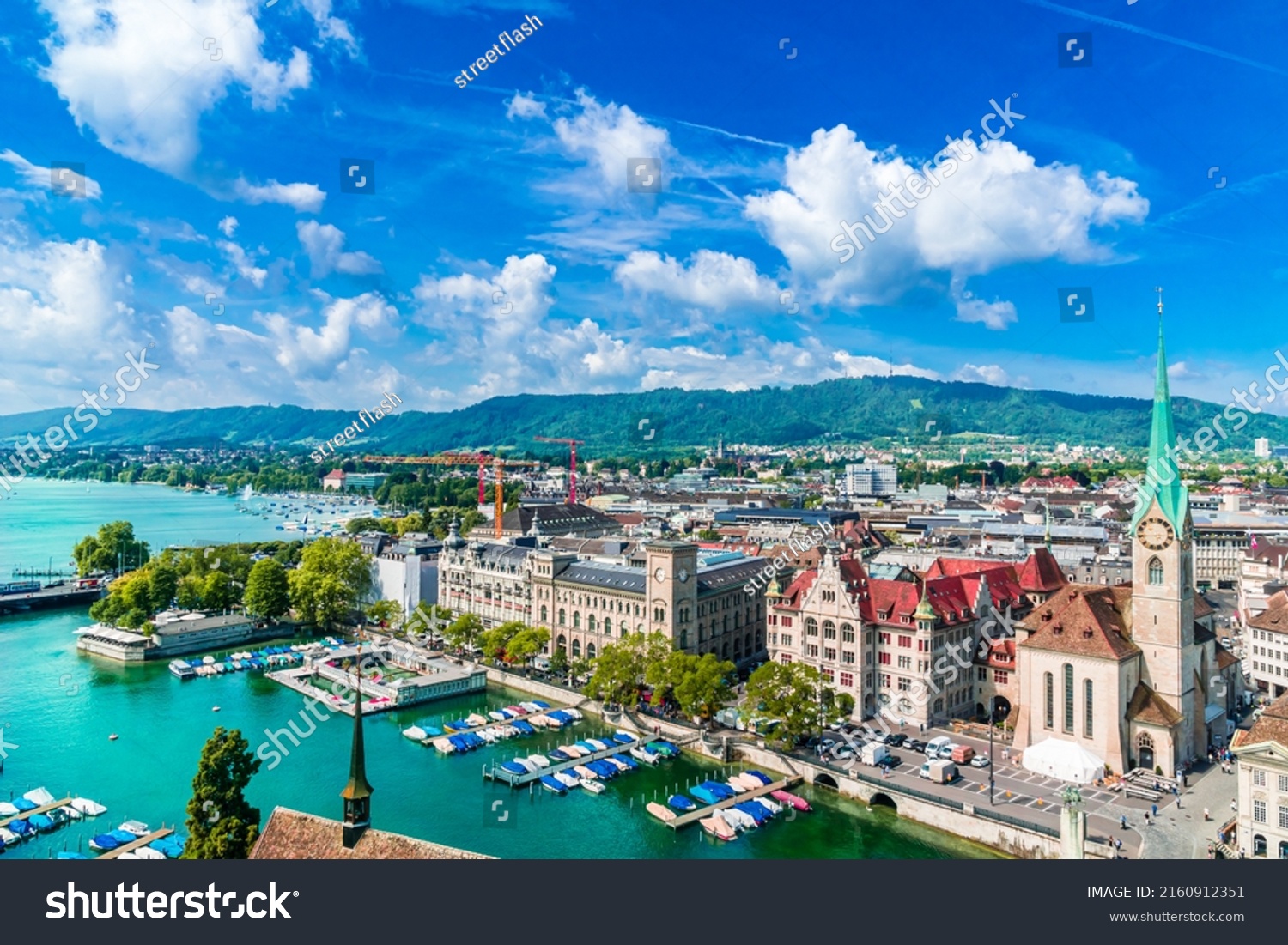 Aerial view of Zurich city center and lake Zurich, Switzerland. High quality photo #2160912351
