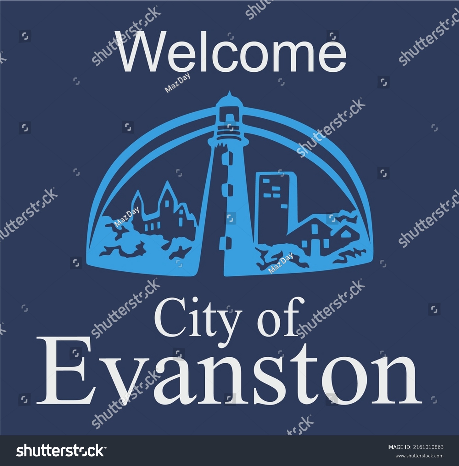 Evanston Illinois with blue background - Royalty Free Stock Vector 