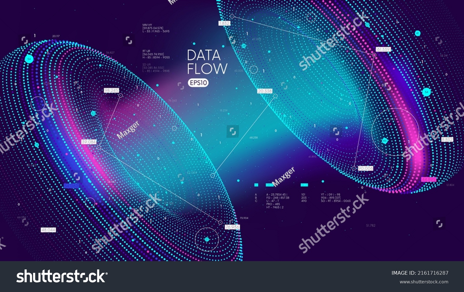 Futuristic technology for processing information analysis and sorting big data, two big database, sharing and structuring information in digital space, vector illustration #2161716287