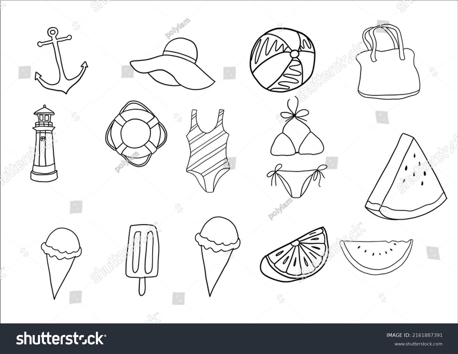 Hand drawn beach doodle set background - Royalty Free Stock Vector ...