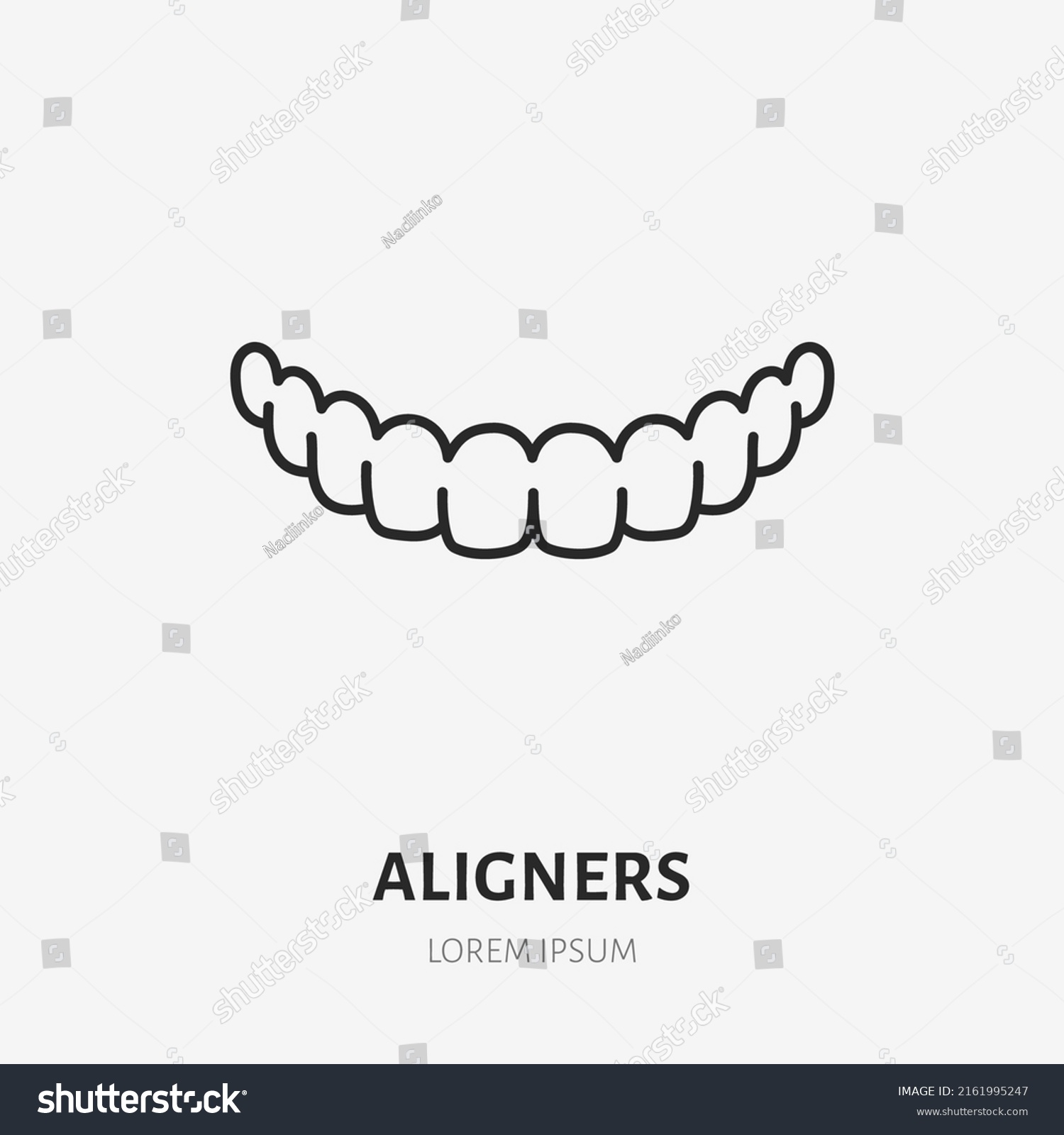 Aligner doodle line icon. Vector thin outline illustration of human teeth treatment. Black color linear sign for orthodontic dentistry #2161995247