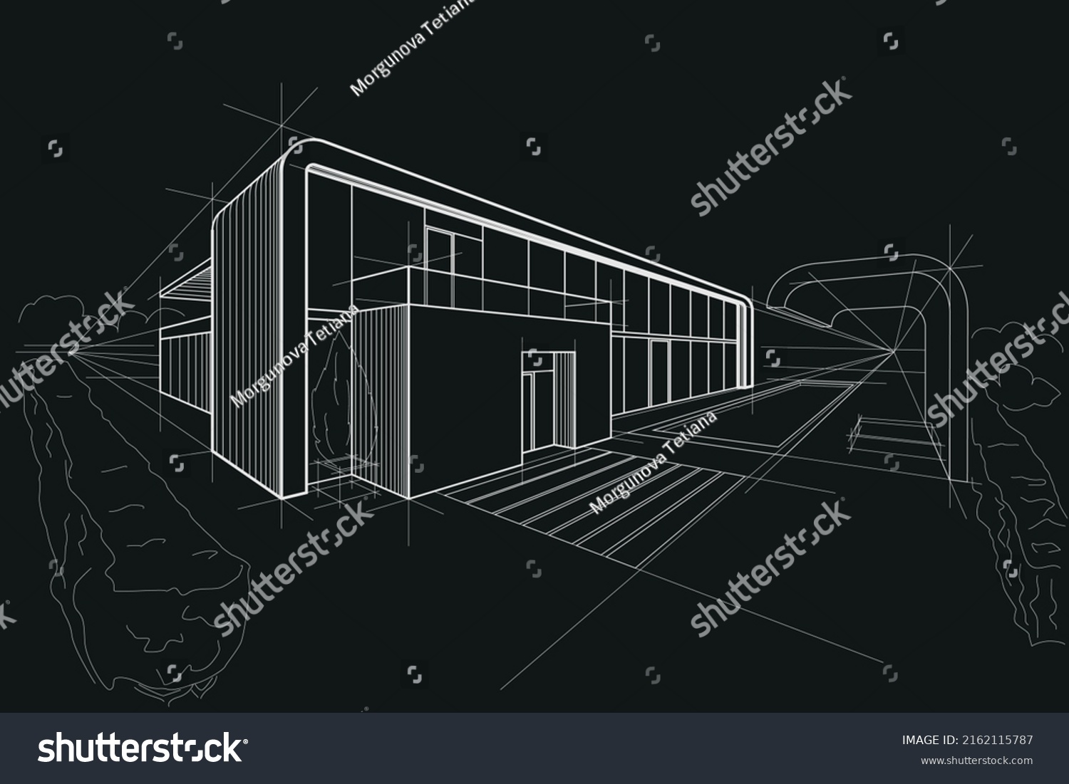 Linear architectural sketch residental building - Royalty Free Stock ...