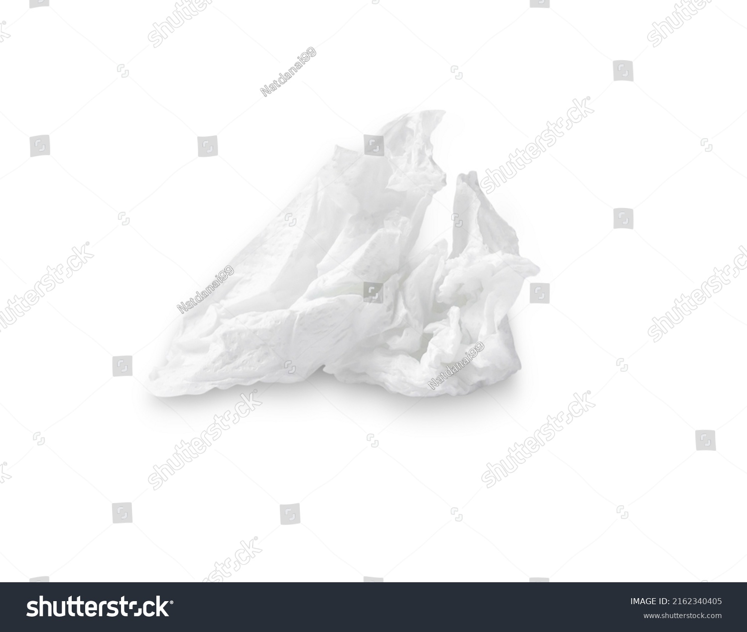 Single screwed or crumpled tissue paper after use is isolated on white background with clipping path. #2162340405
