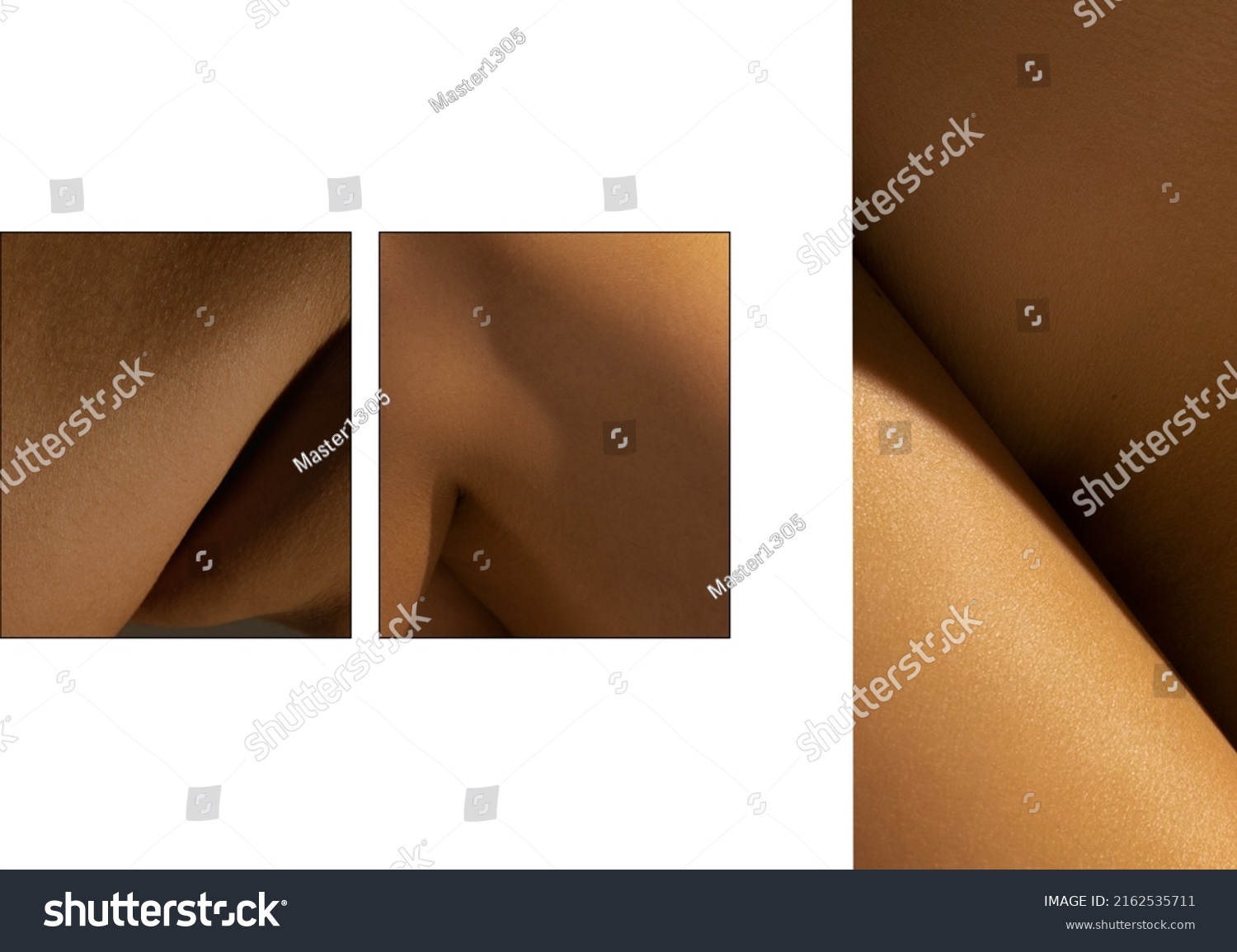 Creative art. Detailed texture of human female skin. Set with closeup images of part of woman's body. Skincare, bodycare, healthcare concept. Photography. Design for abstract poster #2162535711