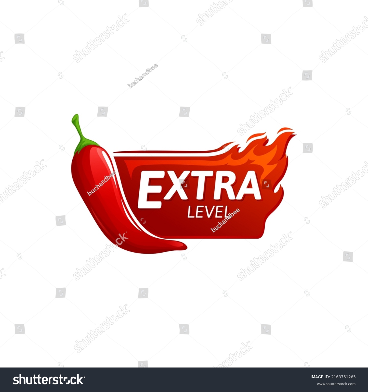 Scale of flavor of vegetarian food maxi red hot chili pepper taste emblem. Vector extra hot food seasoning condiment, burning fire flame. Extraordinary spicy food, fiery spicy cayenne chili pepper #2163751265