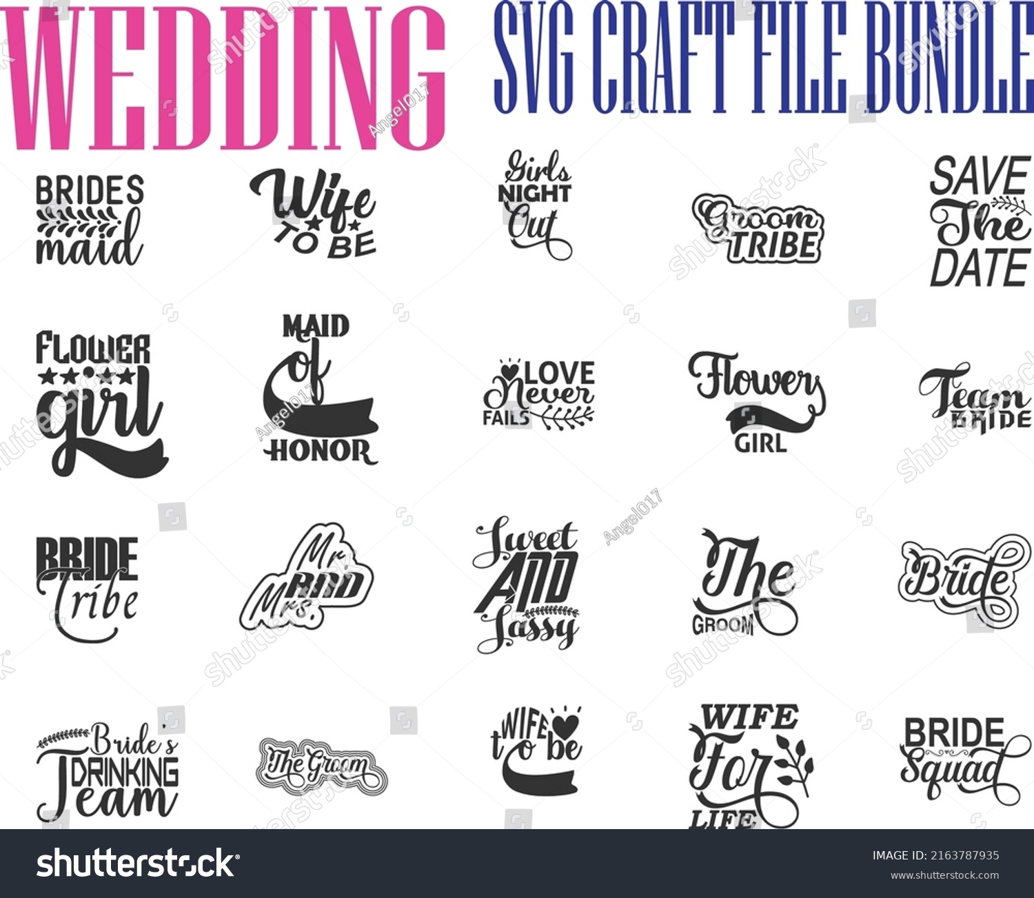 Weddings SVG Cut Files Bundle - Royalty Free Stock Vector 2163787935 ...