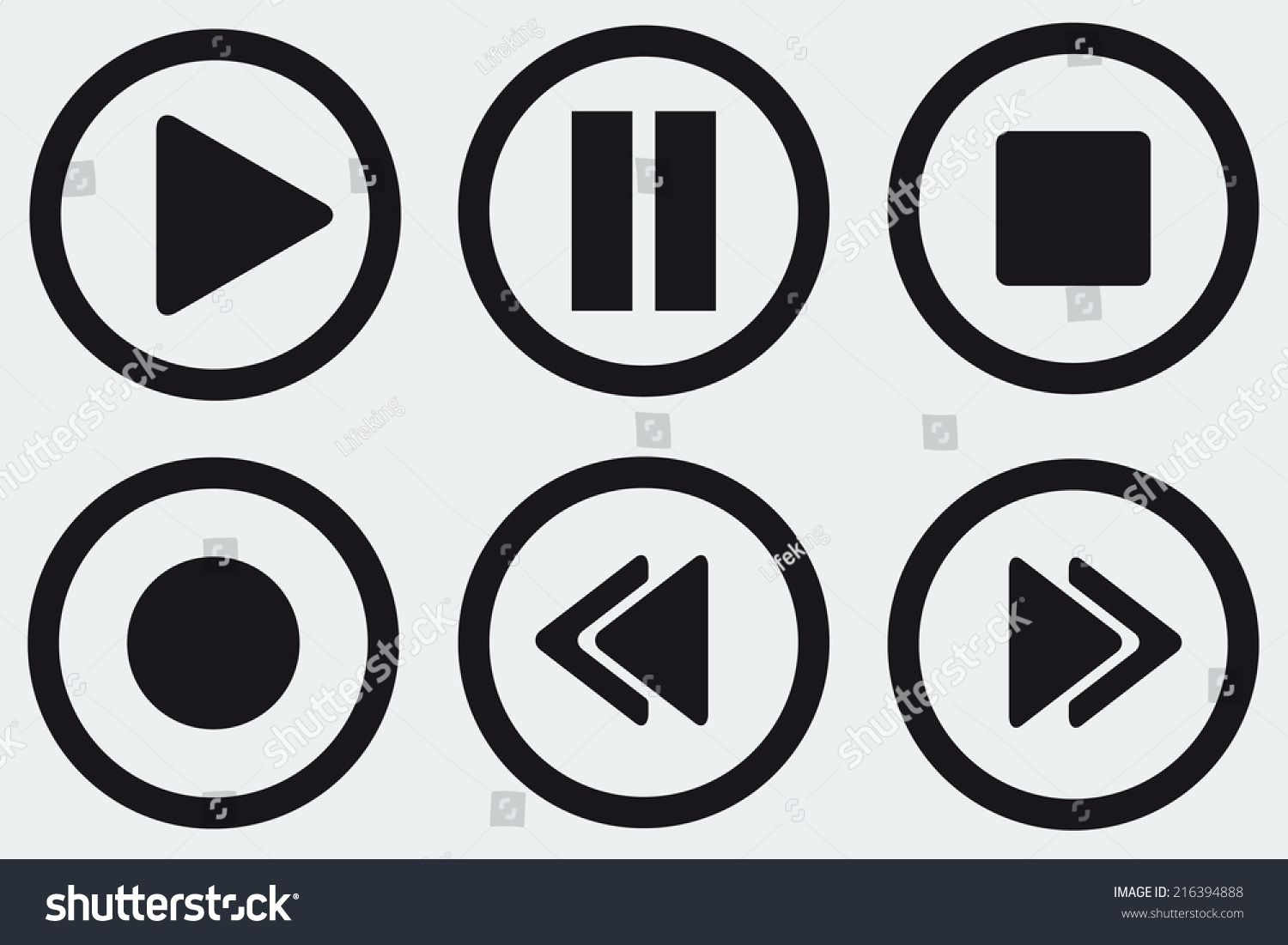 Black media player buttons collection vector #216394888