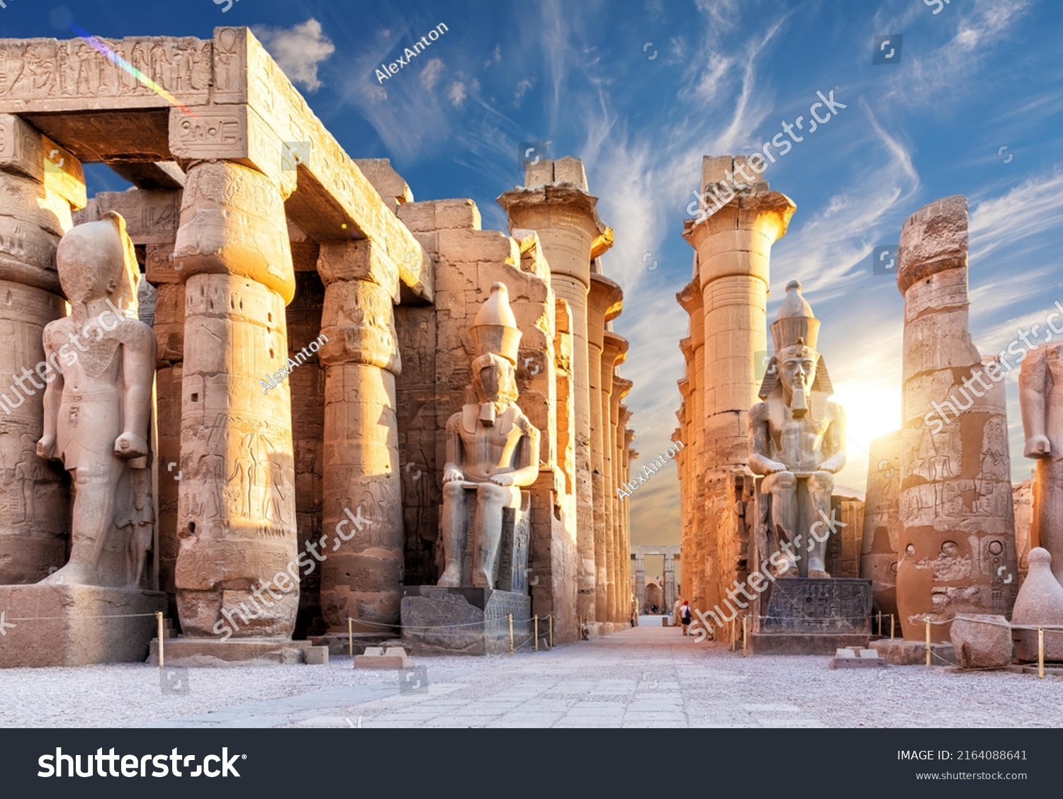 Columns and statues of the Luxor temple main entrance, first pylon, Egypt #2164088641