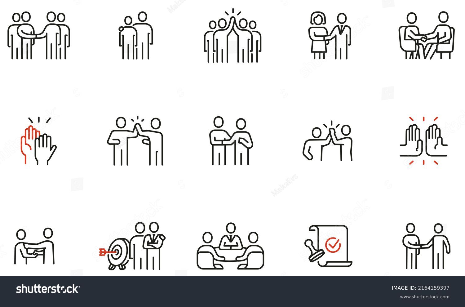 Vector Set of Linear Icons Related to Business Negotiation, Partnership and Meeting. Mono Line Pictograms and Infographics Design Elements #2164159397