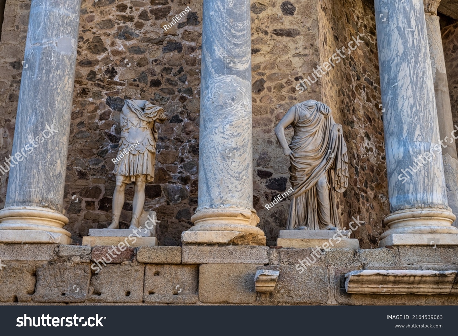 Roman Amphitheatre in Merida, Augusta Emerita in Extremadura, Spain. Roman City - Temples, Theatres, Monuments, Sculptures and Arenas #2164539063