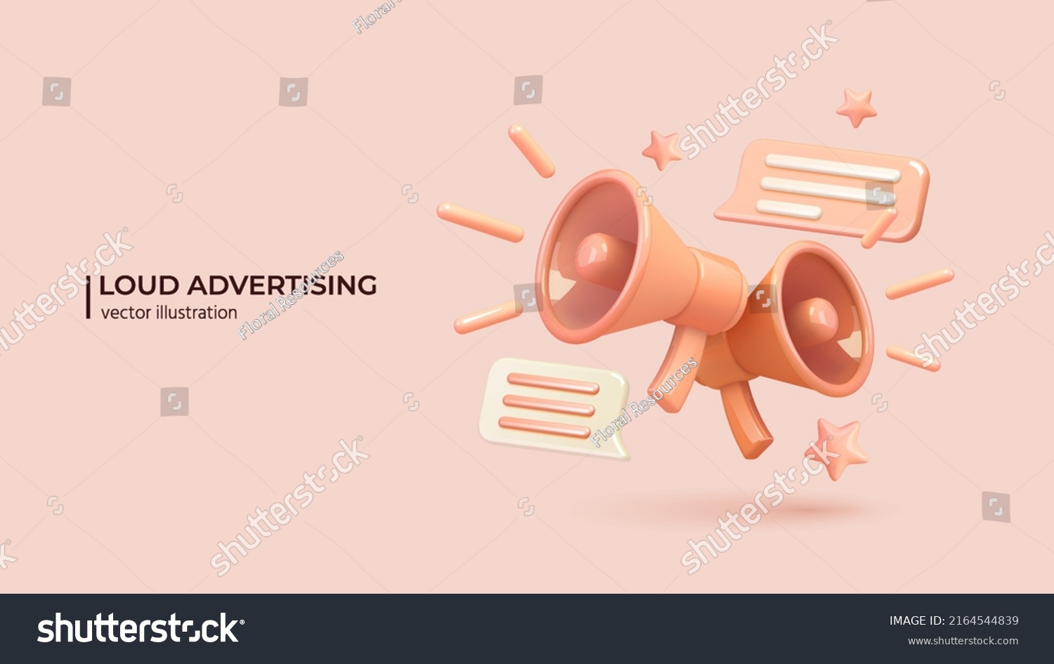 Marketing or advertising concept, 3d megaphone loudspeaker in realistic cute cartoon style. Vector illustration #2164544839