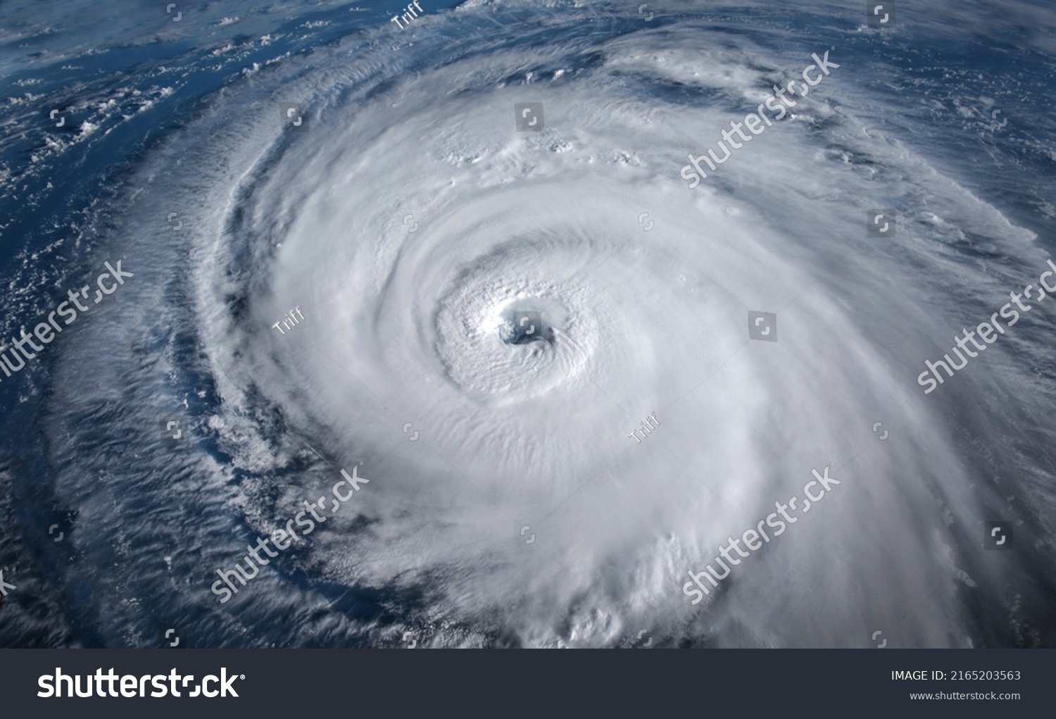 Super Typhoon, tropical storm, cyclone, hurricane, tornado, over ocean. Weather background. Typhoon,  storm, windstorm, superstorm, gale moves to the ground.  Elements of this image furnished by NASA. #2165203563
