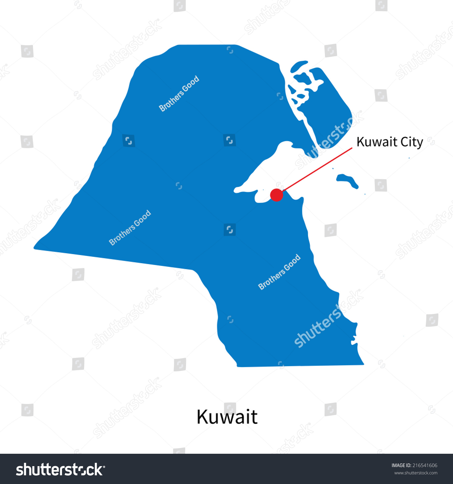 Detailed map of Kuwait and capital city Kuwait Royalty Free Stock