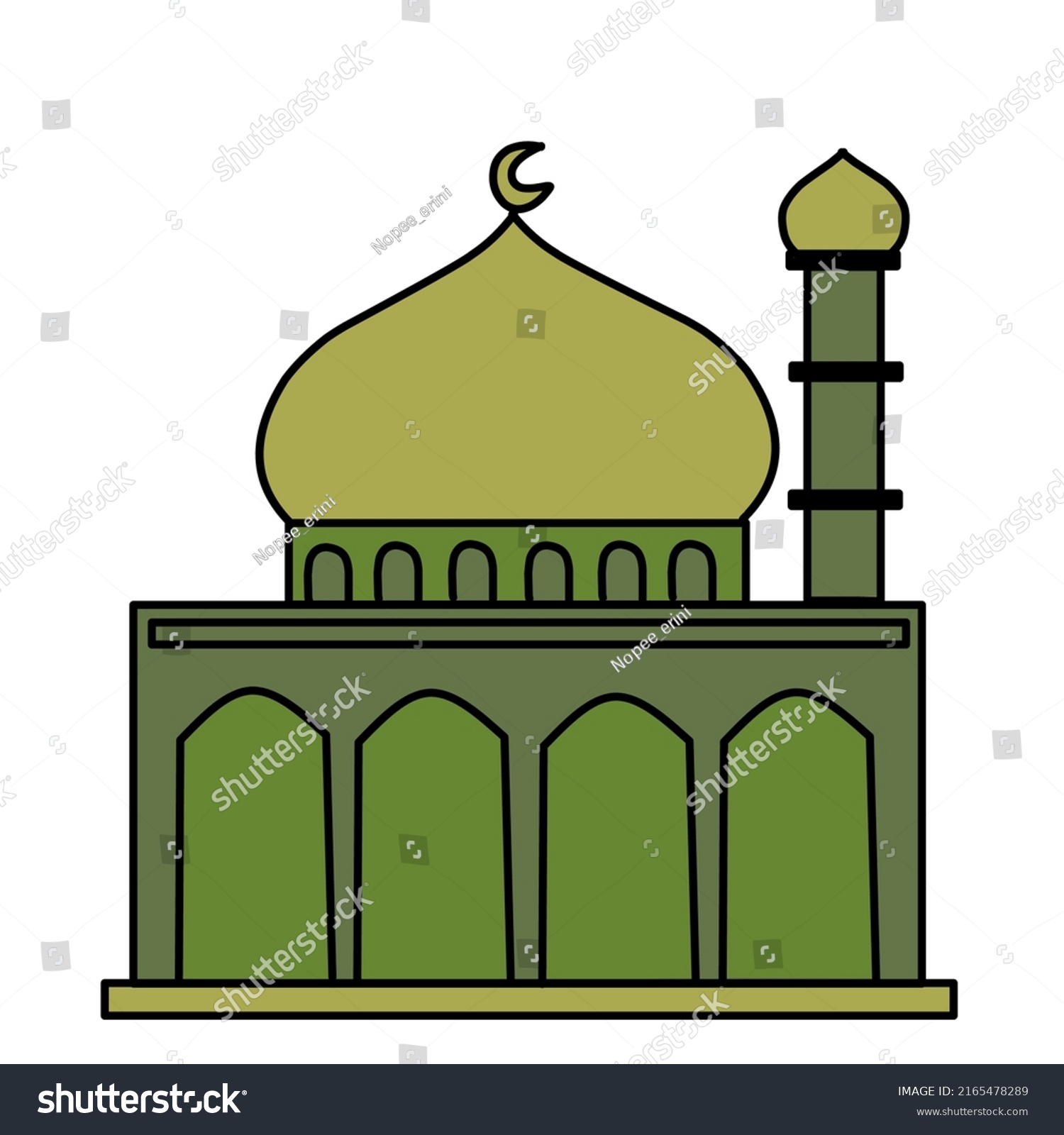 vector drawing of beautiful green mosque - Royalty Free Stock Vector ...