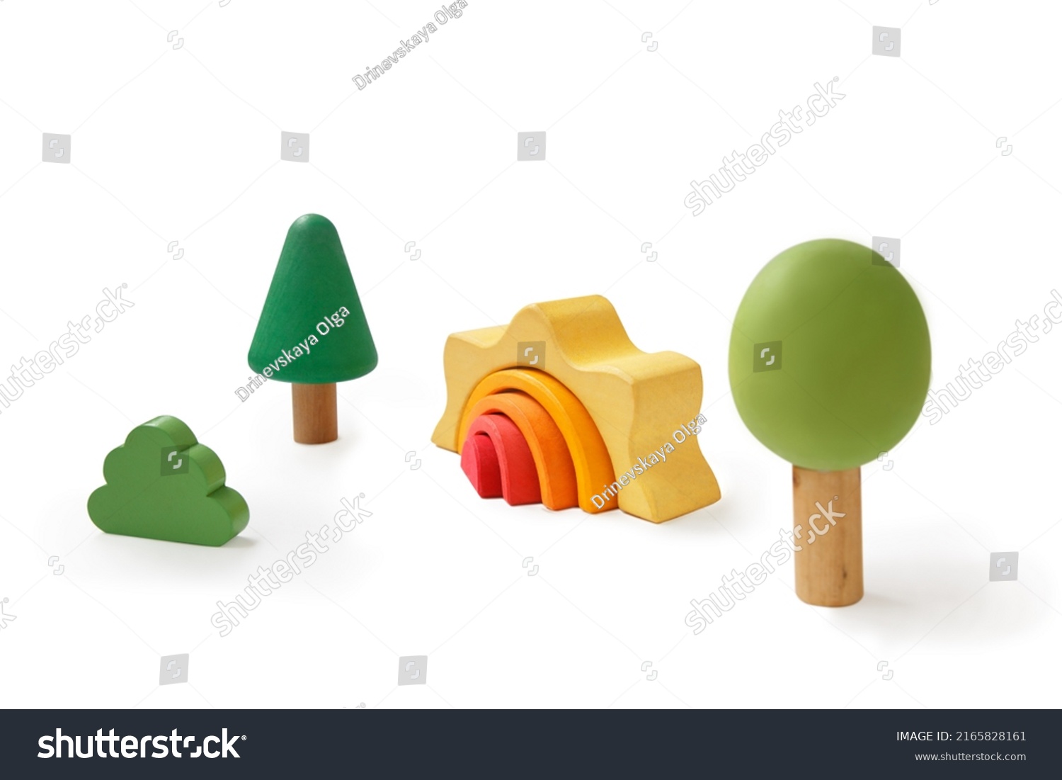 Educational games. Wooden sun and tree constructor isolated on white #2165828161