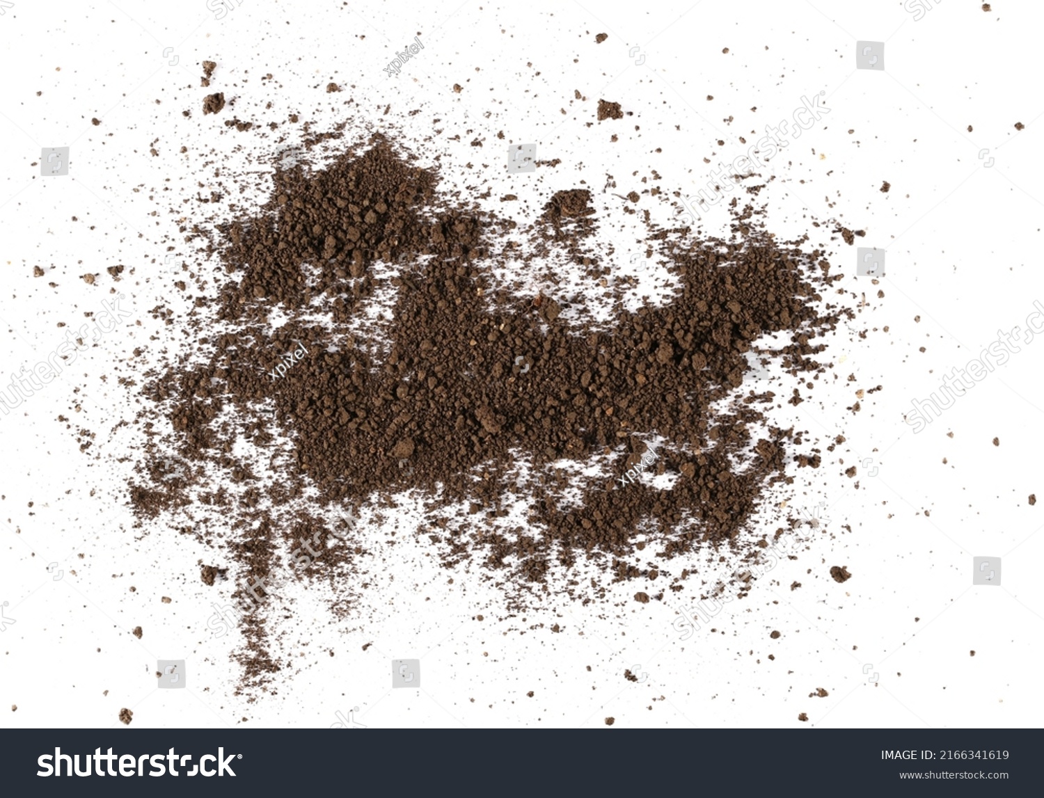 Pile of soil scattered isolated on white background and texture, top view
 #2166341619