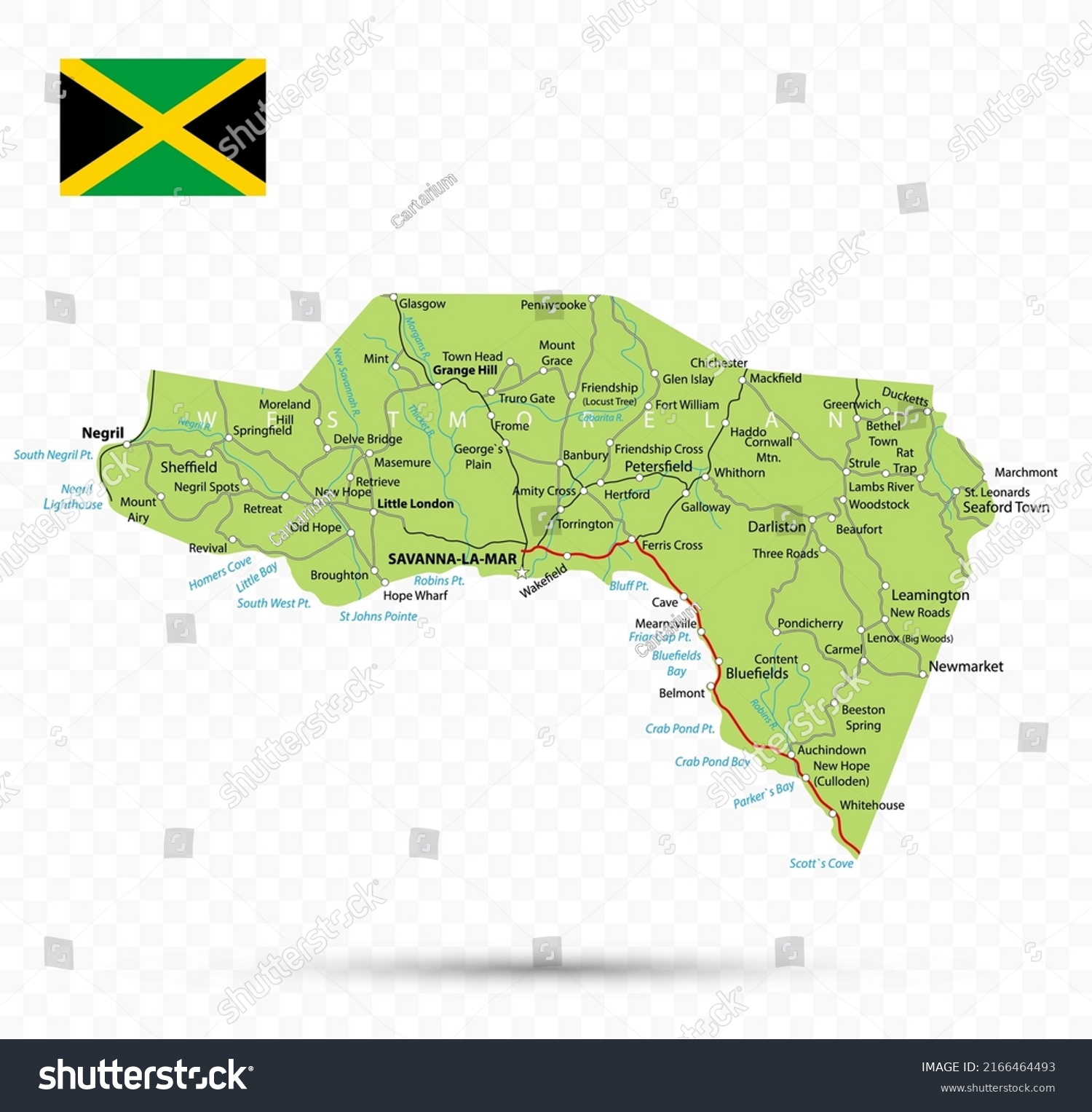 Westmoreland Map. Jamaica state with cities and - Royalty Free Stock ...