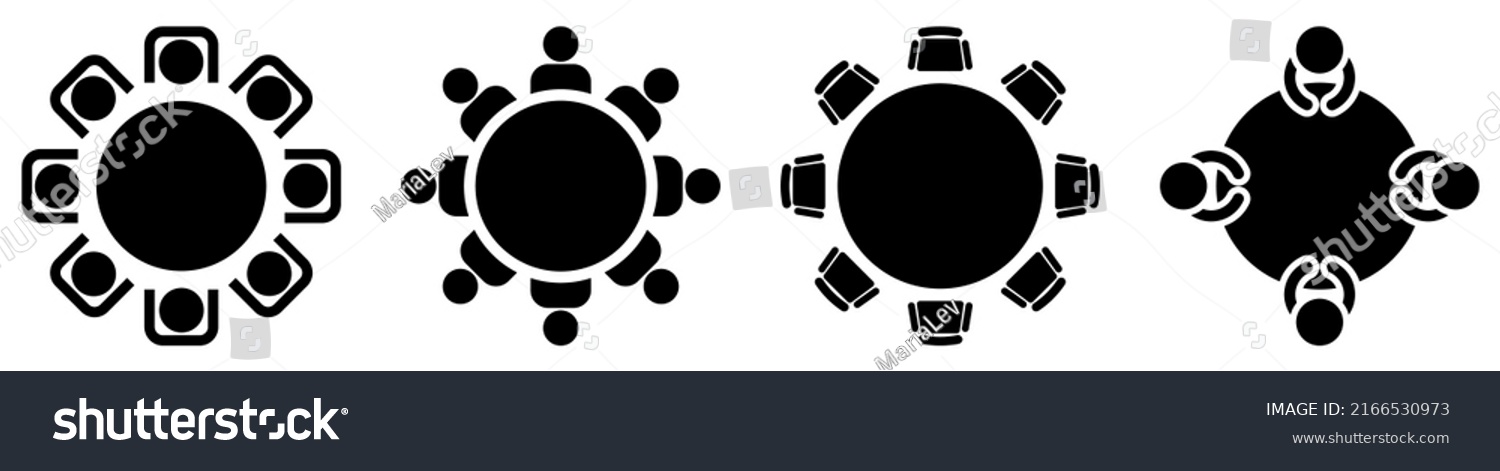 Round table with chairs icons set. Table for business meetings. Vector illustration isolated on white background #2166530973