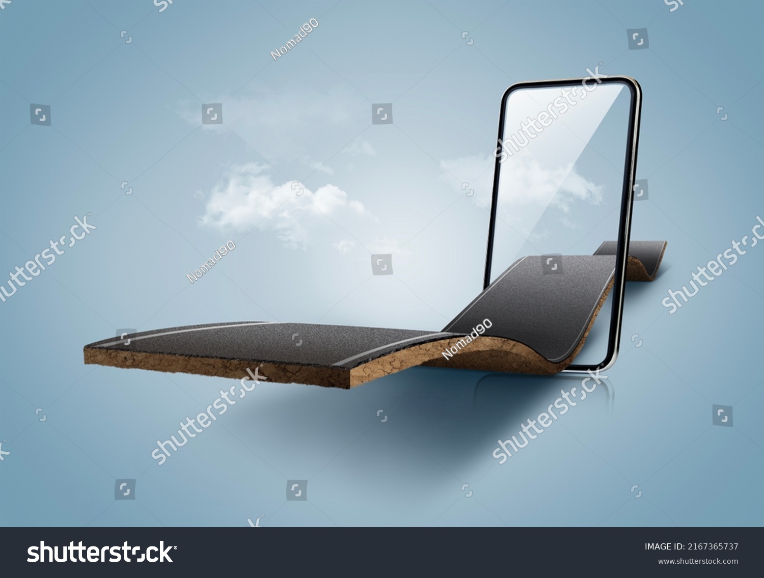 3d illustration of mobile with road isolated. home delivery creative concept.  #2167365737
