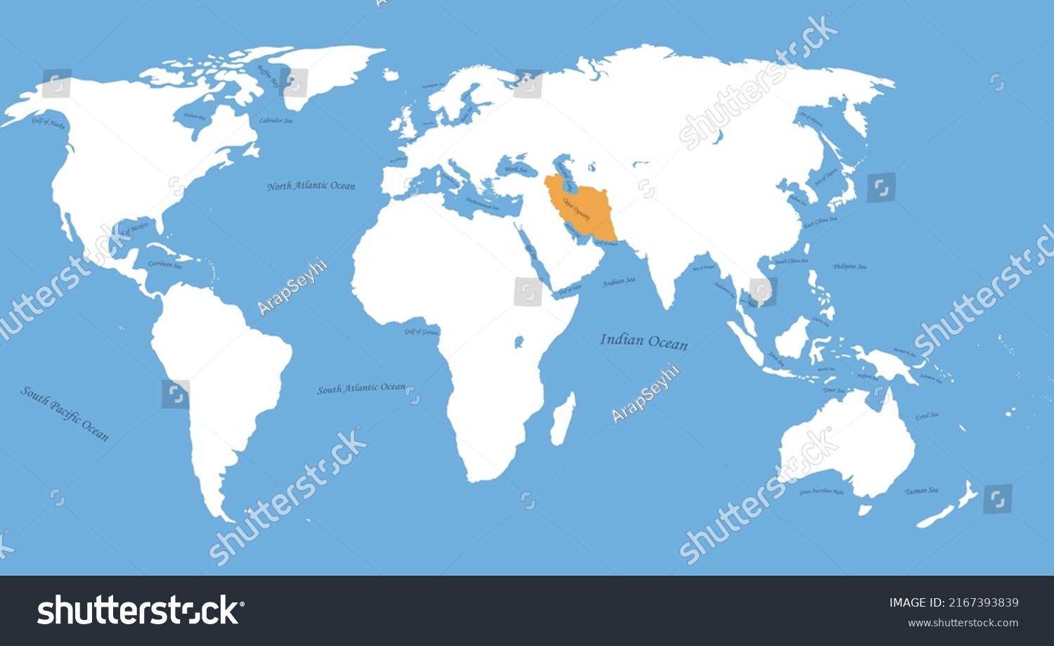 Qajar Dynasty the largest borders map on all - Royalty Free Stock ...