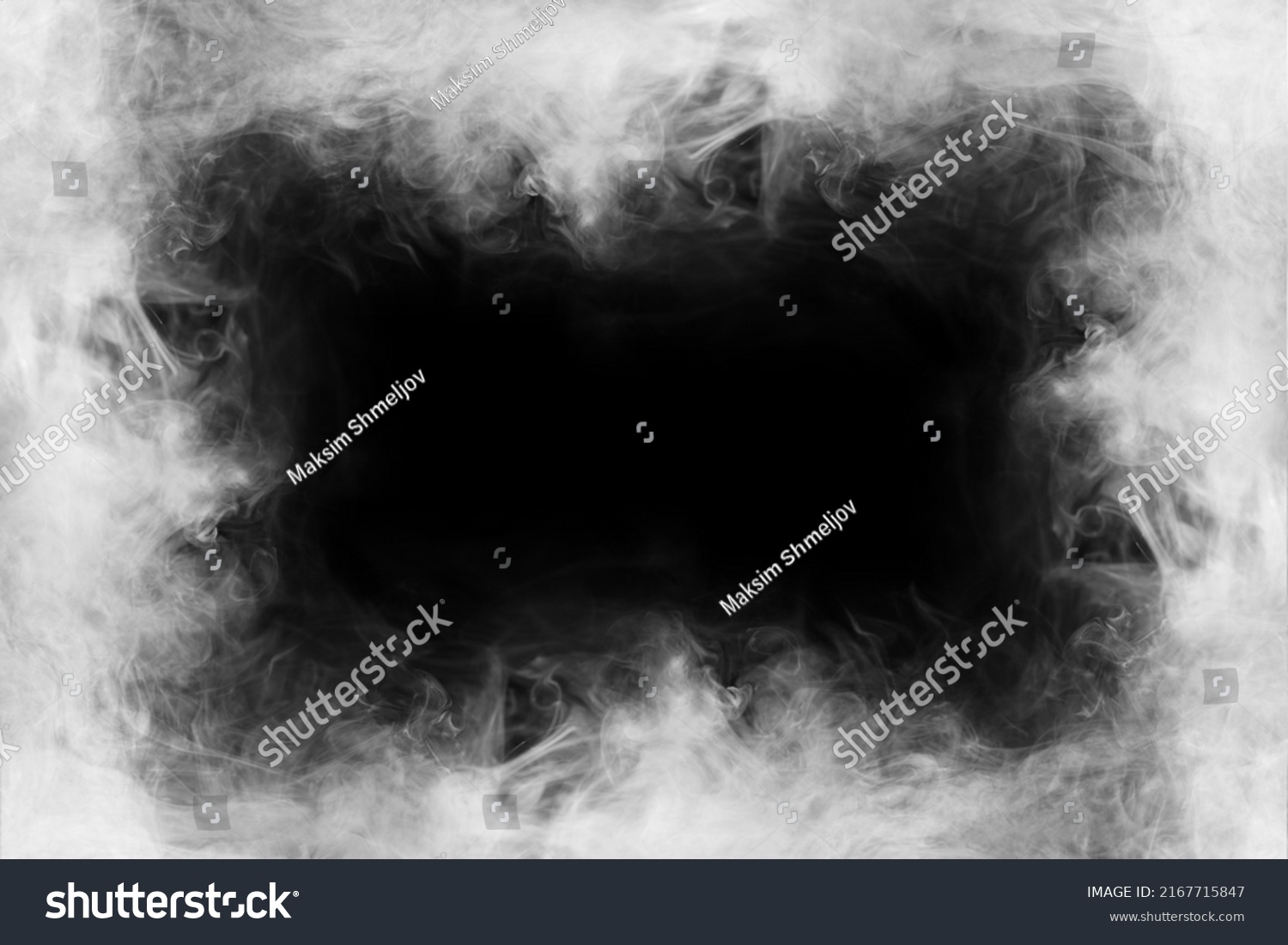 Abstract smoke texture frame over black background. Fog in the darkness. Natural pattern. #2167715847