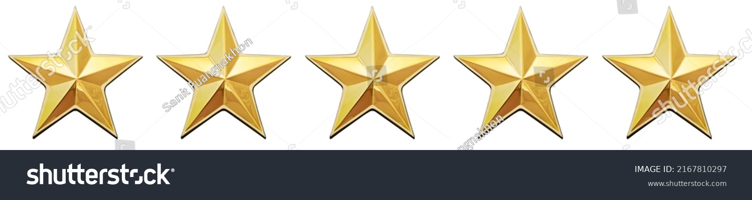 Five stars golden score ranking review  sing and symbol photo isolated on white background. This has clipping path.          #2167810297