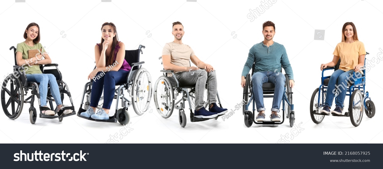 Set of optimistic people in wheelchair isolated on white #2168057925