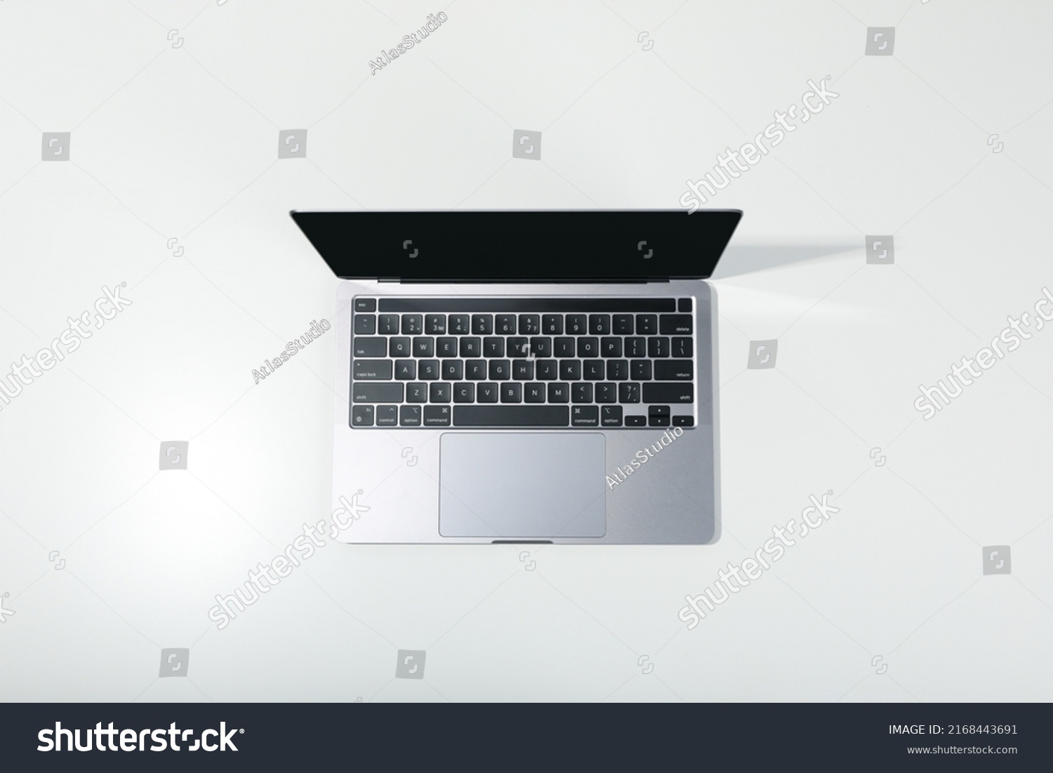 Open laptop on white background, top view #2168443691