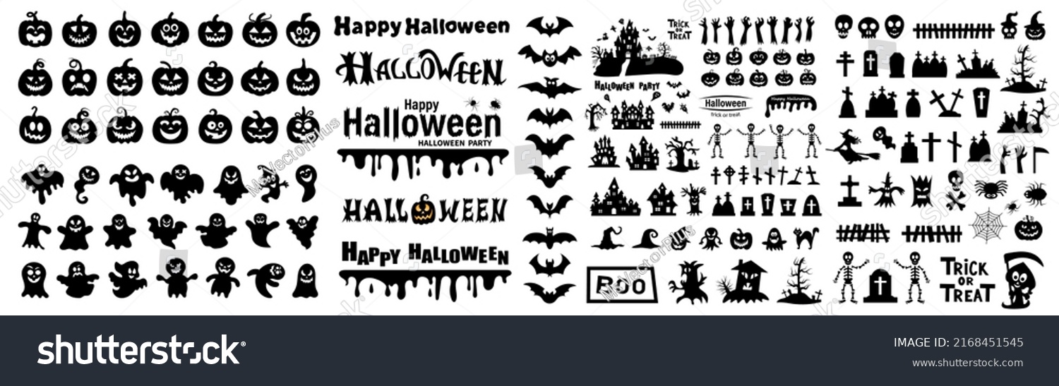 Big set of silhouettes of Halloween on a white background. Vector illustration. #2168451545