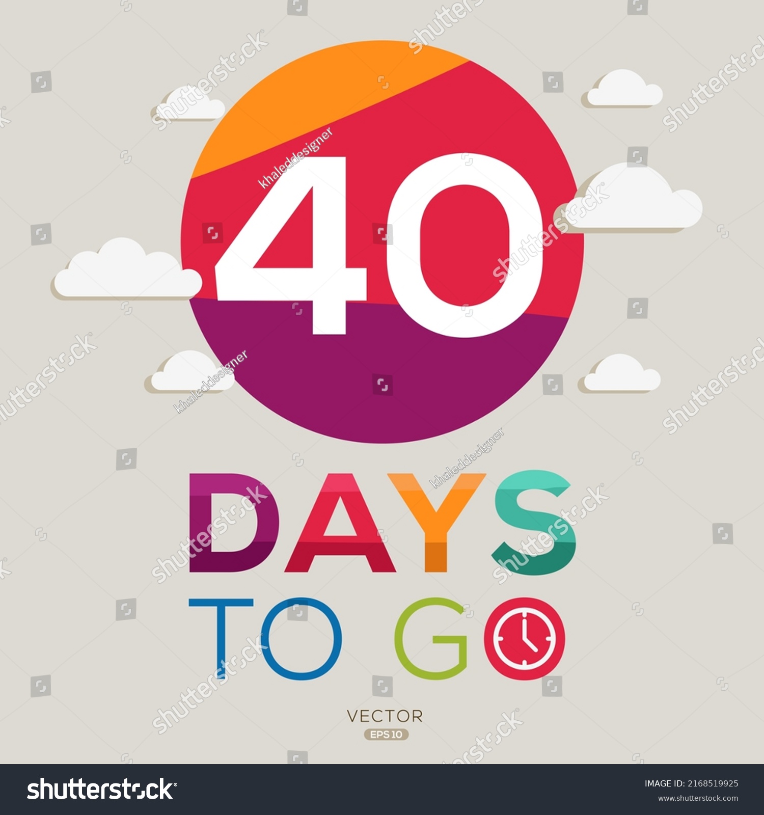 40 Days Countdown left, vector illustration. Royalty Free Stock