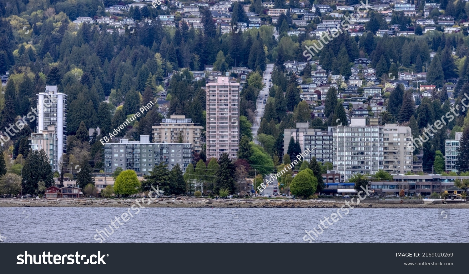 Residential Buildings in a modern city on the West Coast of Pacific Ocean. West Vancouver, British Columbia, Canada. #2169020269