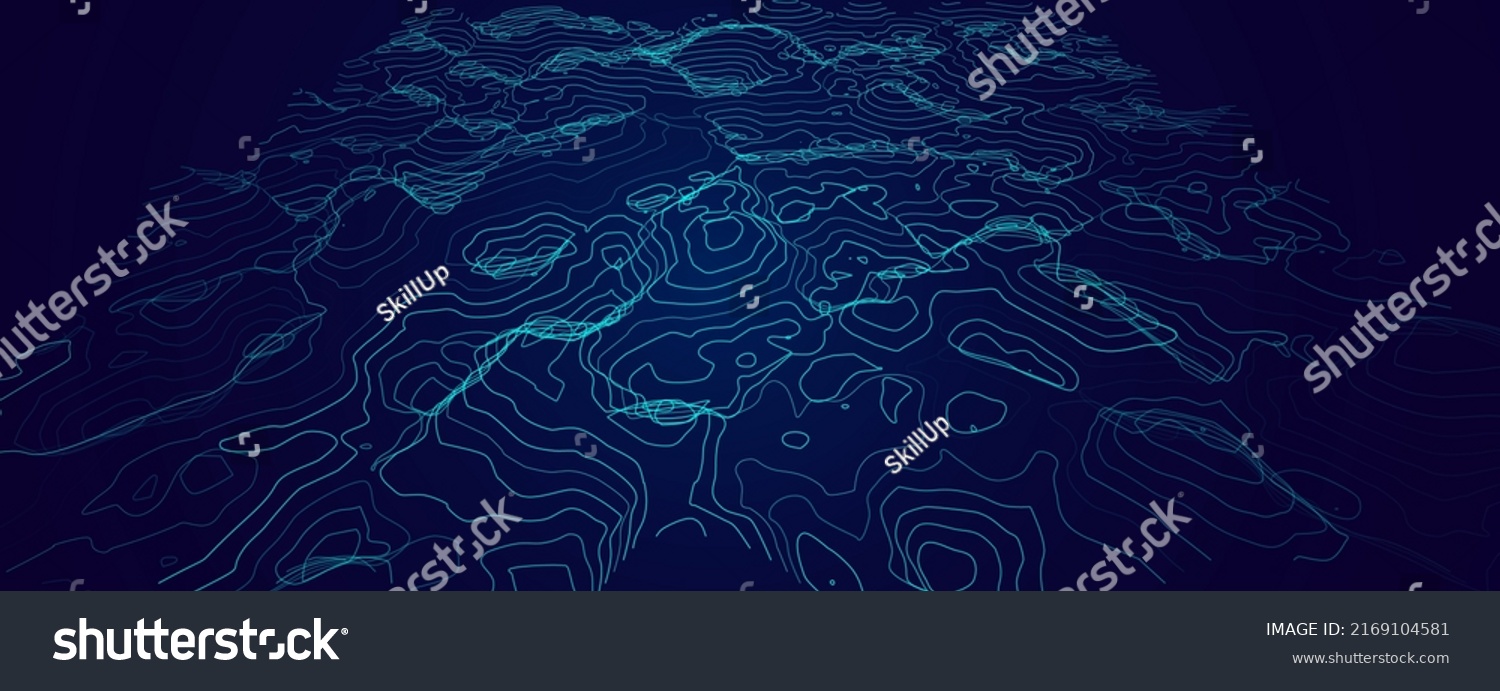 3D Sea Ocean Depth Topographic Topo Map Banner Background. Curvy Wavy Lines Vector Illustration. Hills, Rivers and Mountains. Geography Concept.  #2169104581