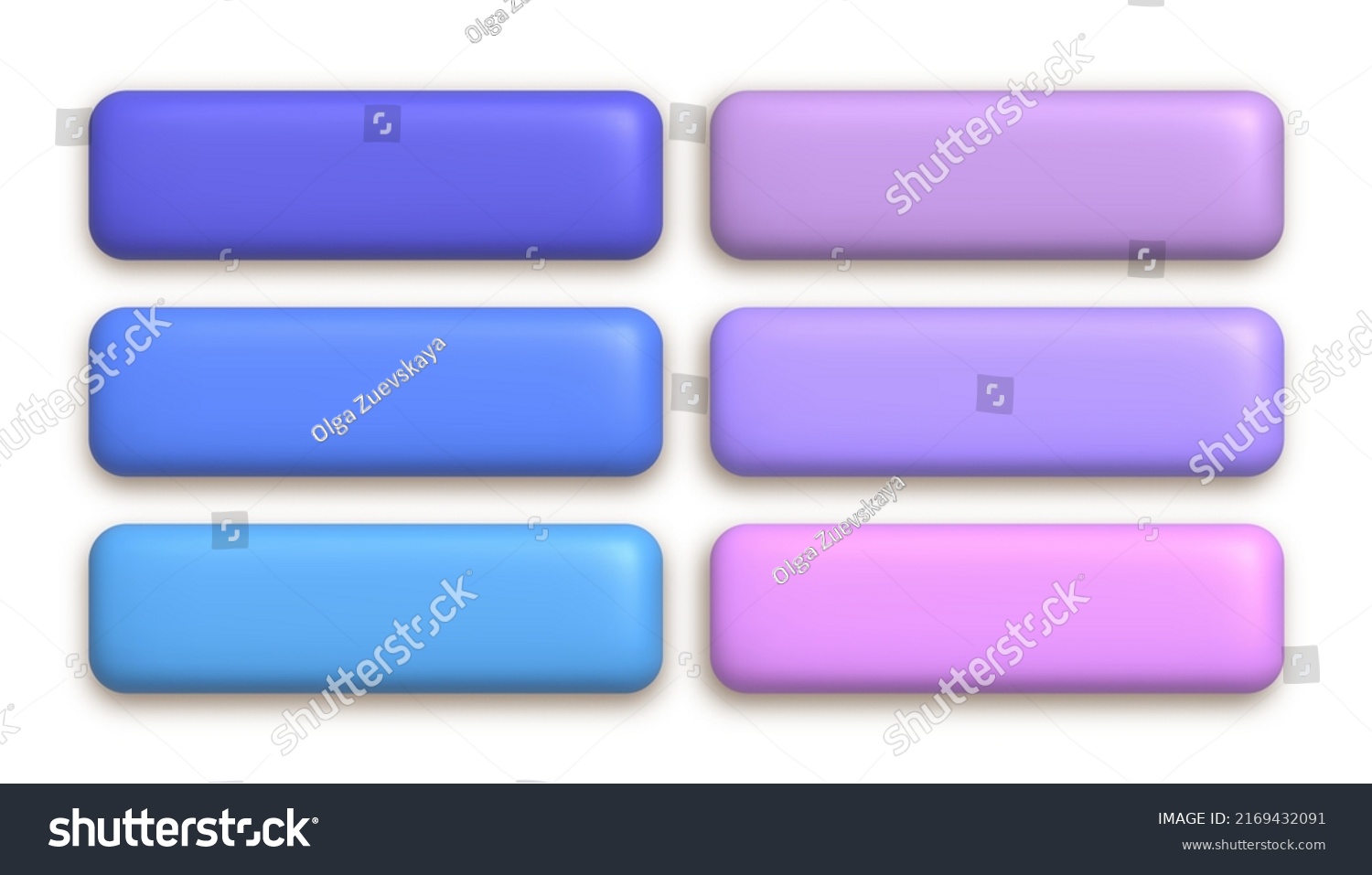 Set of cute colored 3d matte buttons for web design. 3d realistic design element. Vector illustration. #2169432091
