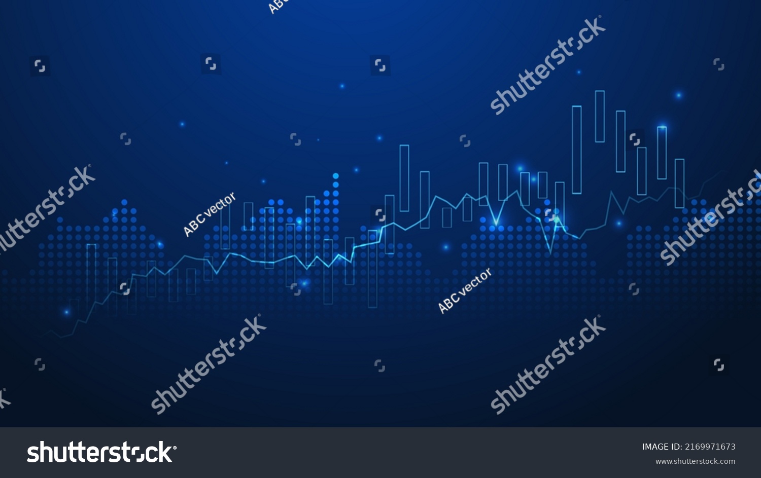 Business candle stick graph chart of stock market investment trading on blue background. Bullish point, up trend of graph. Economy vector design #2169971673