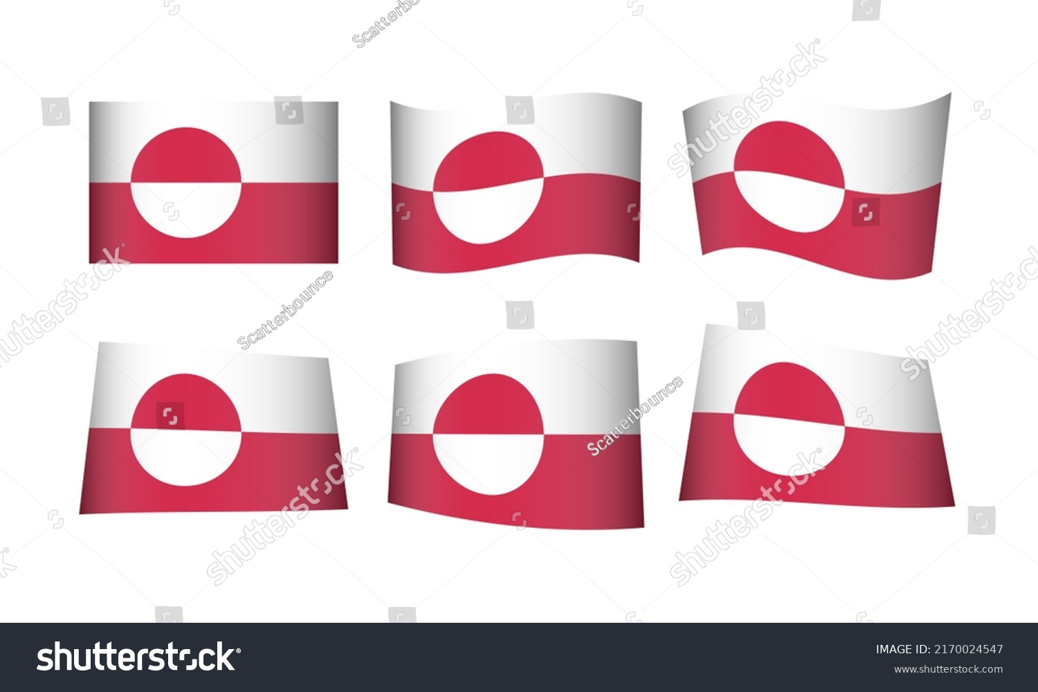 Greenland Flag Greenlandic Waving Flags Vector Icons Set Wave Wavy Wind Republic Nation National State Symbol Banner Buttons All Every Country World Design Graphic Emblem Nuuk Icon #2170024547