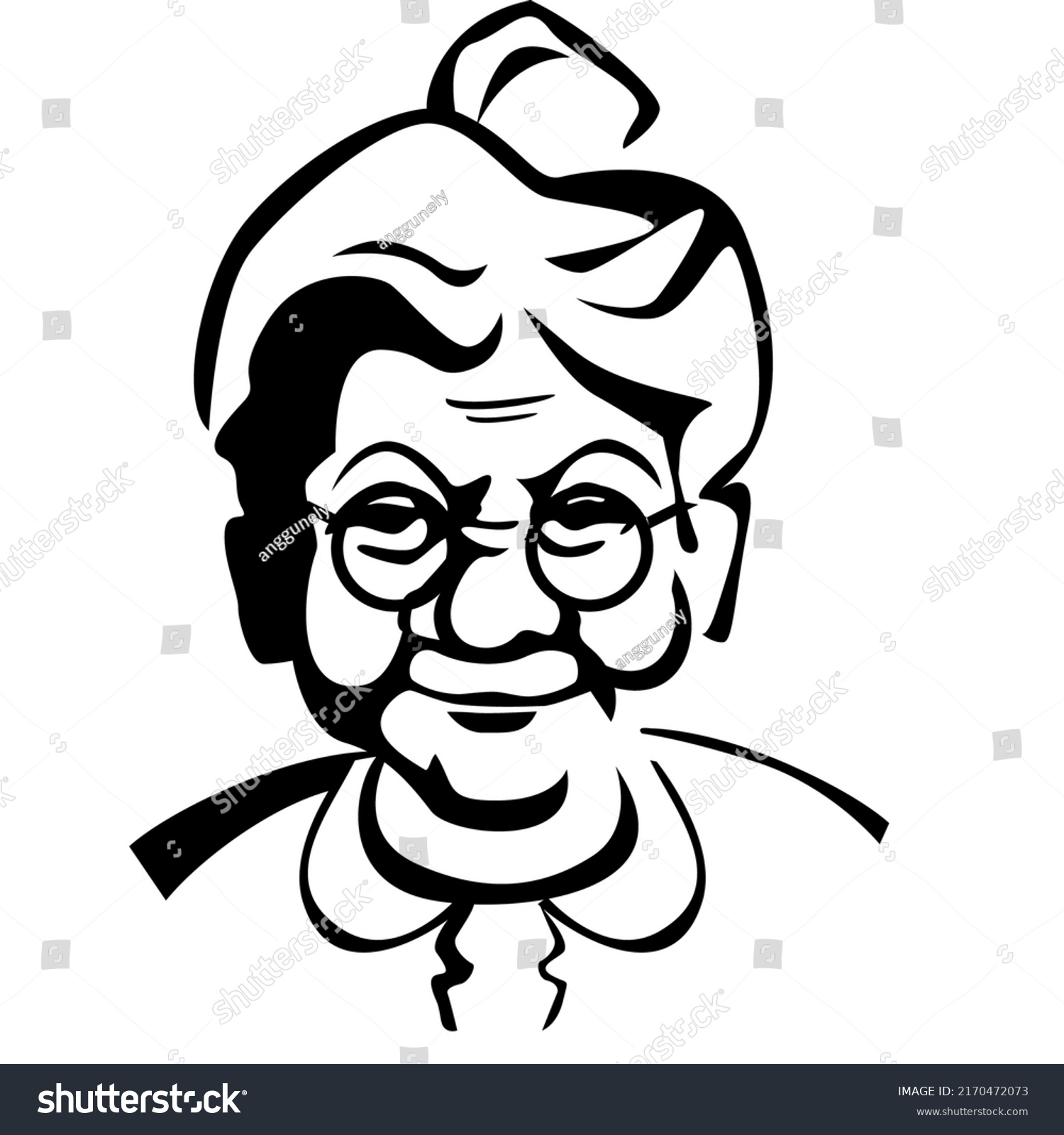 Vector Drawing Of Cartoon Old Granny In Glasses Royalty Free Stock