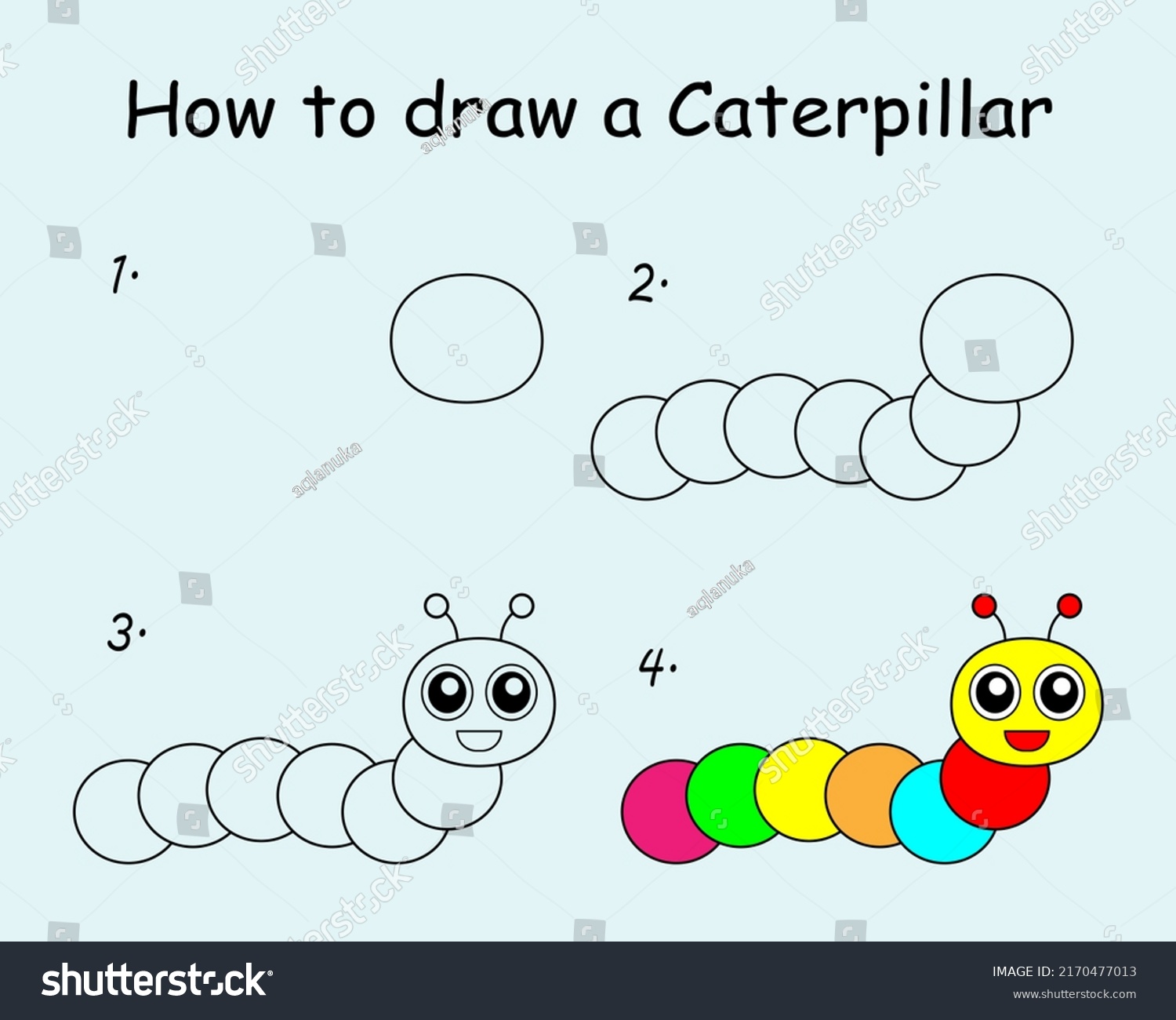 Step by step to draw a Caterpillar. Drawing - Royalty Free Stock Vector ...