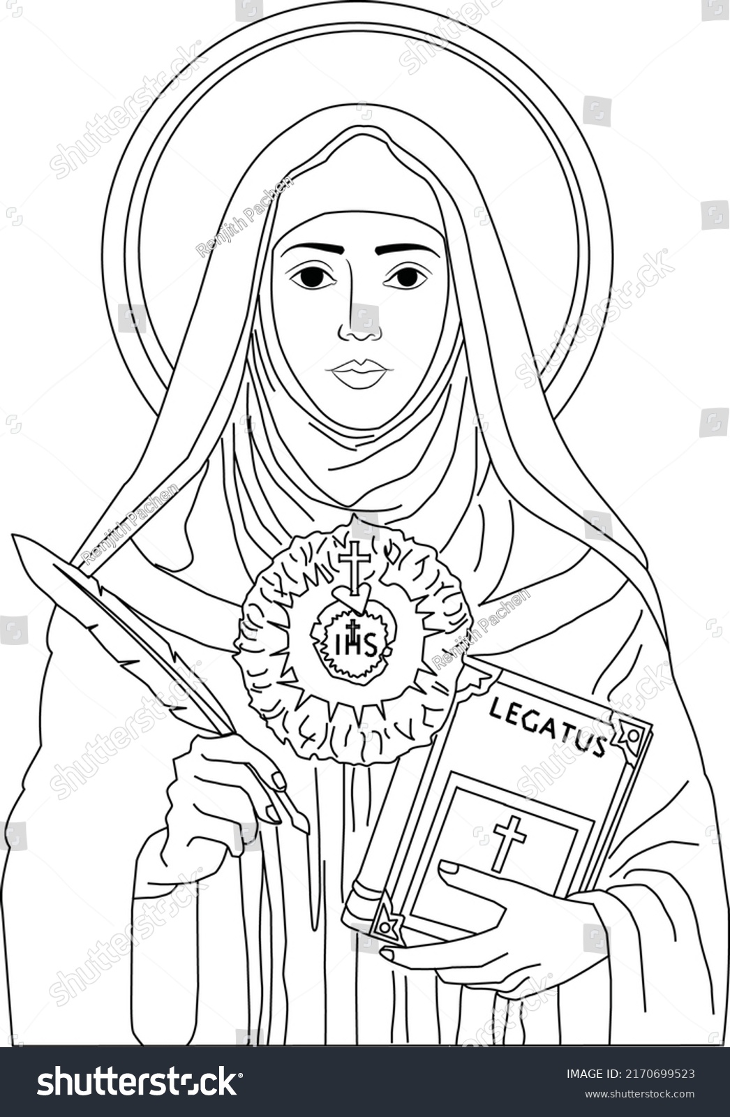 OUTLINE SKETCH OF SAINT GERTRUDE THE GREAT - Royalty Free Stock Vector ...