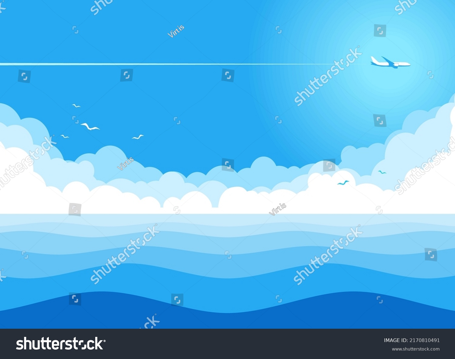 Airplane flying in blue sky with clouds over - Royalty Free Stock ...