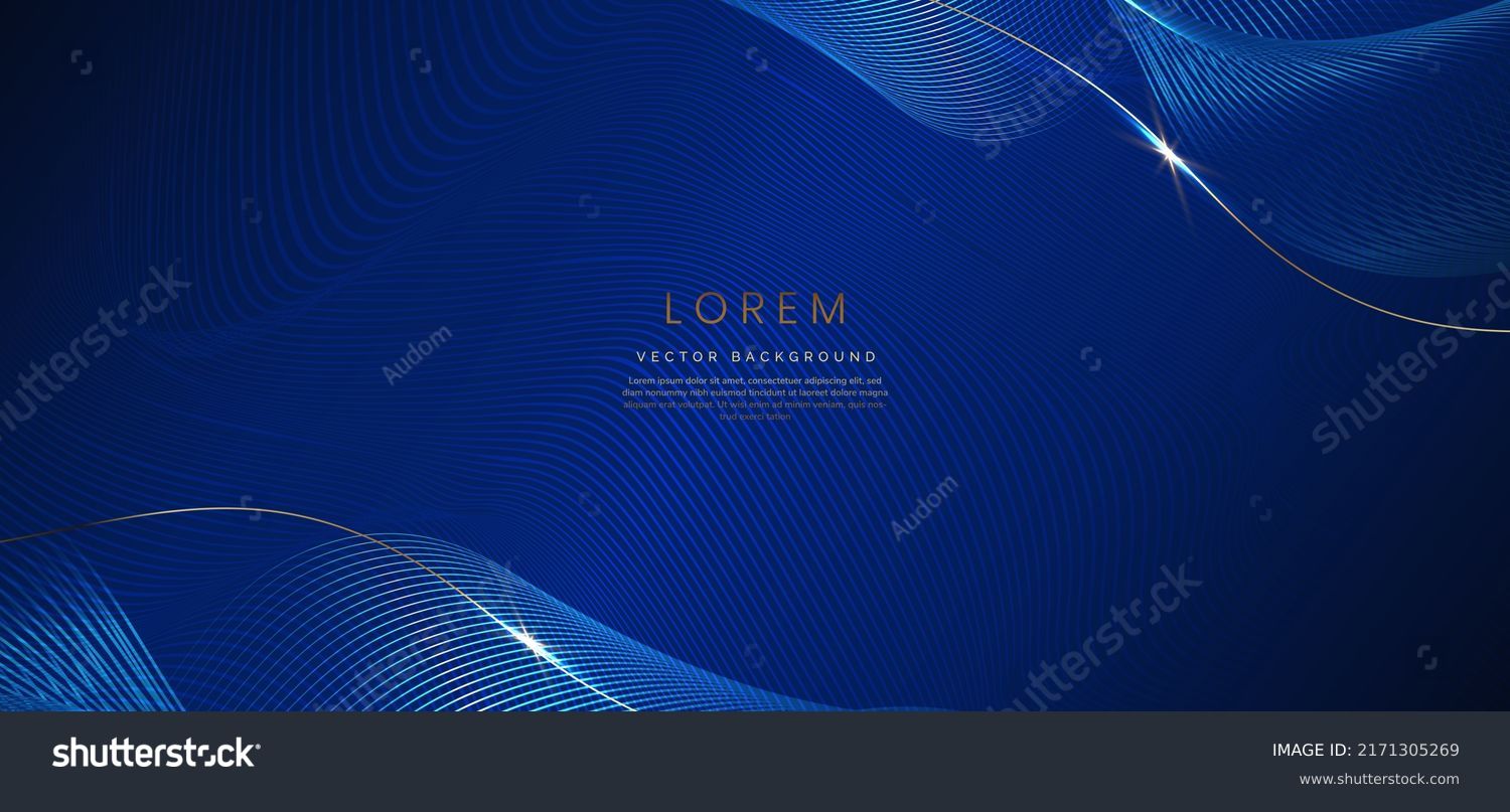 Abstract luxury golden lines curved overlapping on dark blue background. Template premium award design. Vector illustration #2171305269