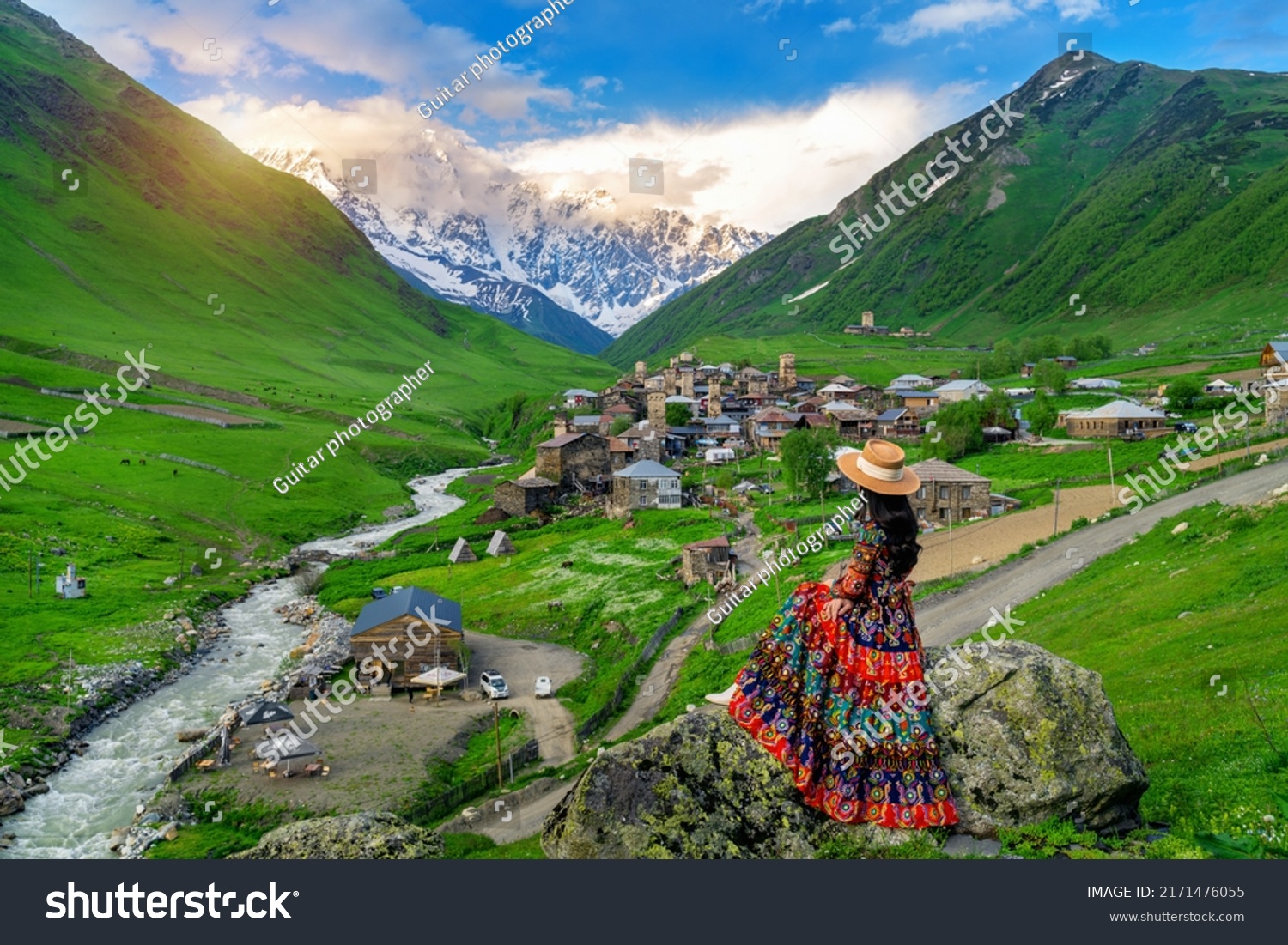 Tourist enjoy view of Ushguli village in Georgia. #2171476055