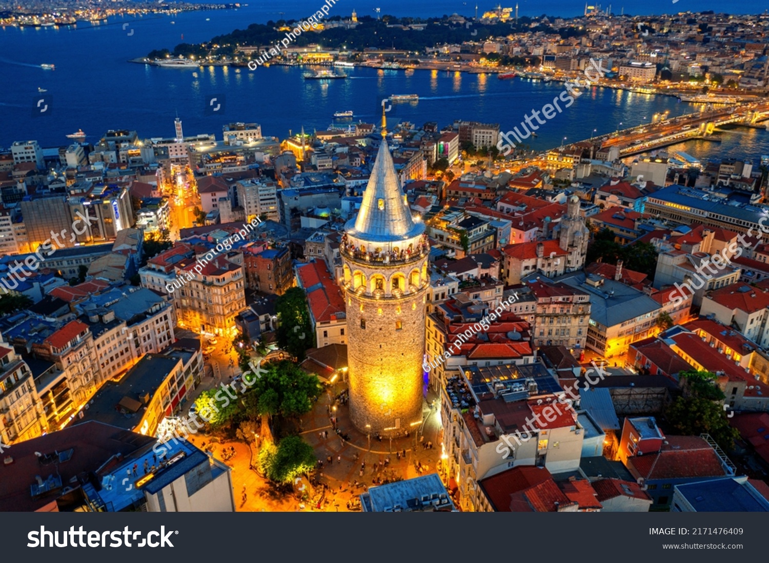 Galata tower at night in Istanbul, Turkey. #2171476409