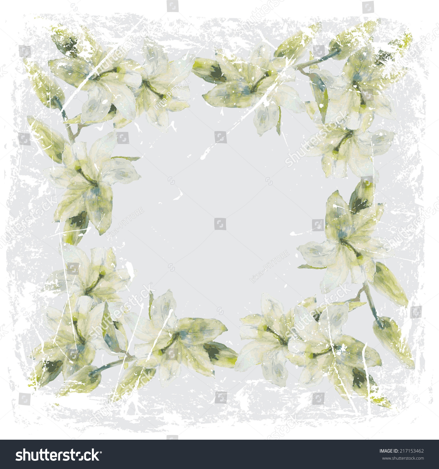  painting lilies in grunge frame #217153462
