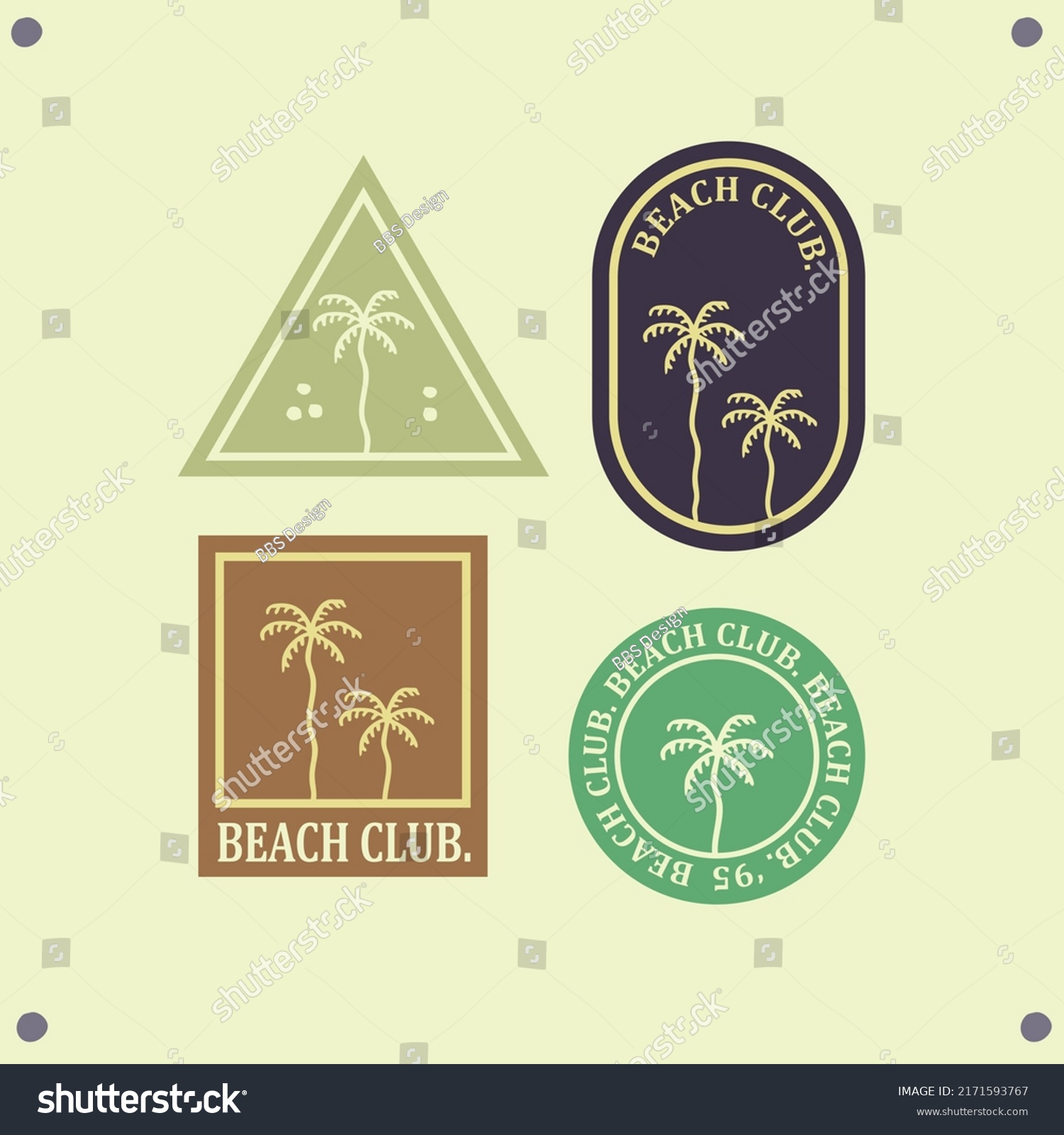 Set Of Beach Club Badges And Palm Logo Emblem - Royalty Free Stock 