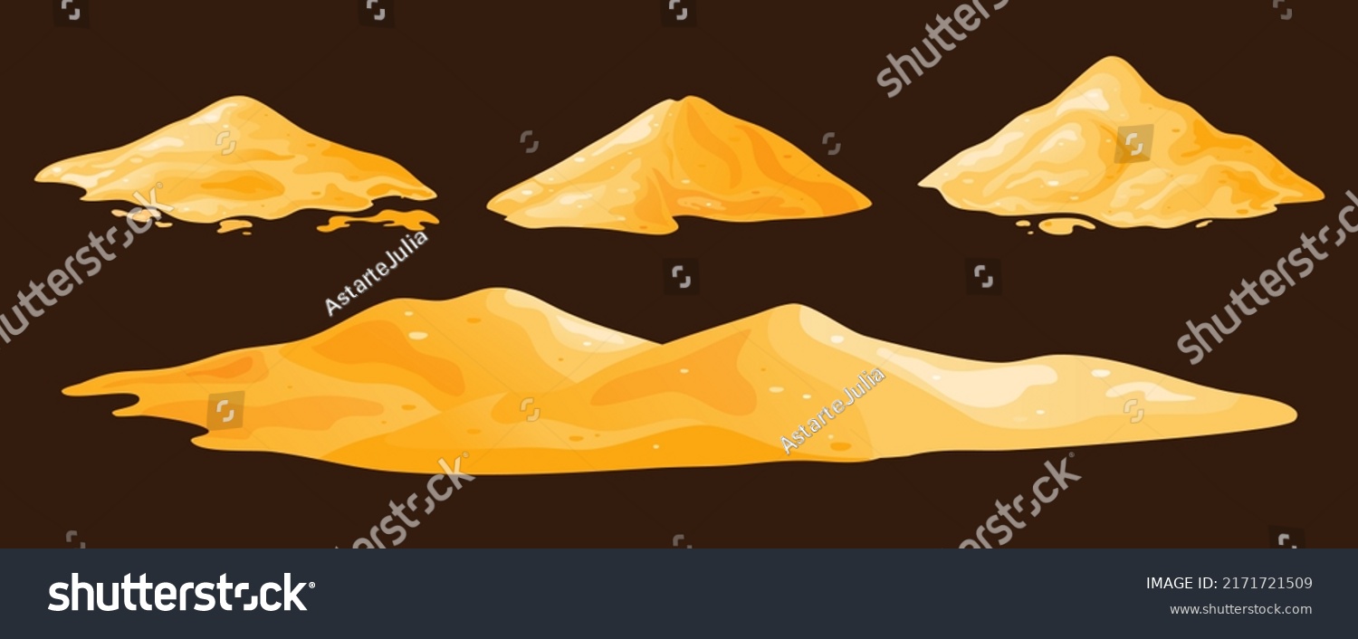 Sand pile, heap, sandy dune isolated on white background. Decorative design element of manufacturing material. Cartoon vector illustration #2171721509