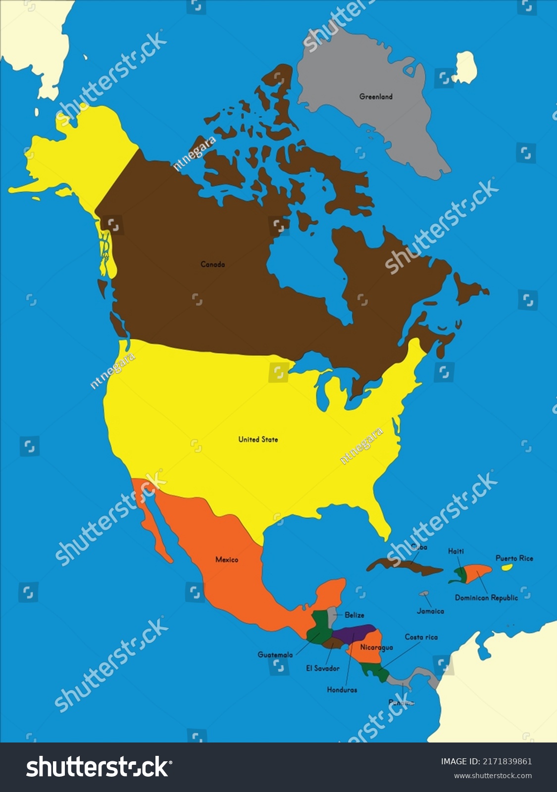 North America Countries Map For Montessori Royalty Free Stock Vector