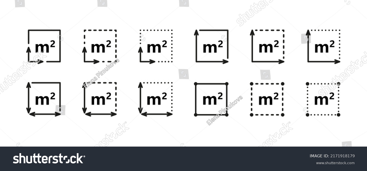 Square Meter icon. M2 sign. Flat area in square metres . Measuring land area icon. Place dimension pictogram. Vector outline illustration isolated on white background. #2171918179